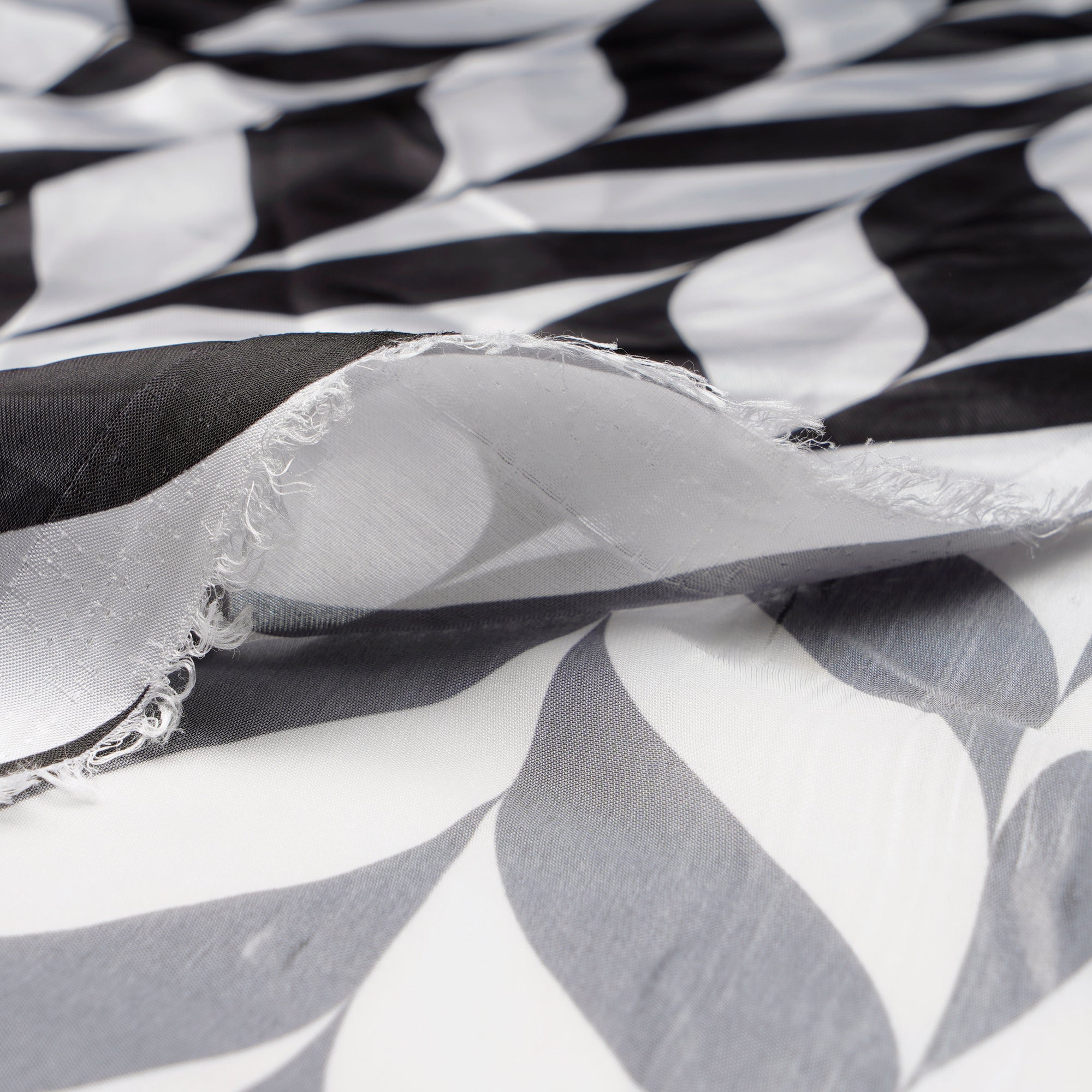 Black-White Geometric Pattern Digital Printed Georgette Satin Fabric