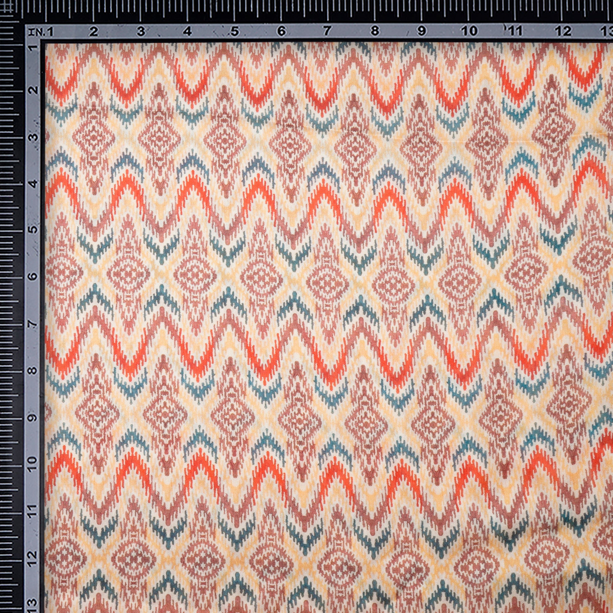 Multi Color Ikat Pattern Digital Printed Georgette Satin Fabric