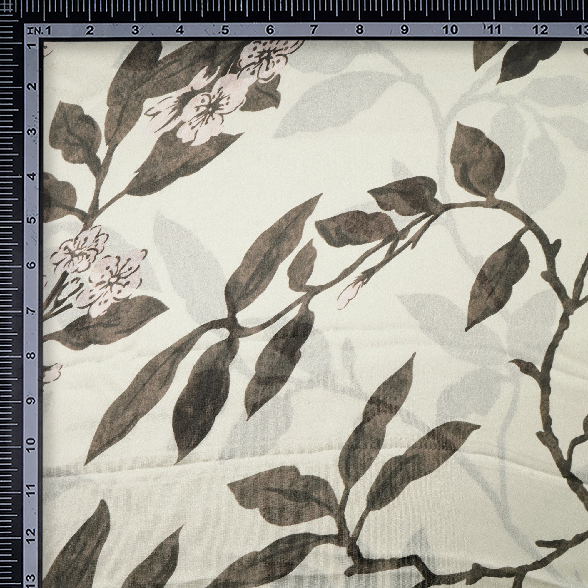 Meadow Mist Leaf Pattern Digital Printed Georgette Satin Fabric
