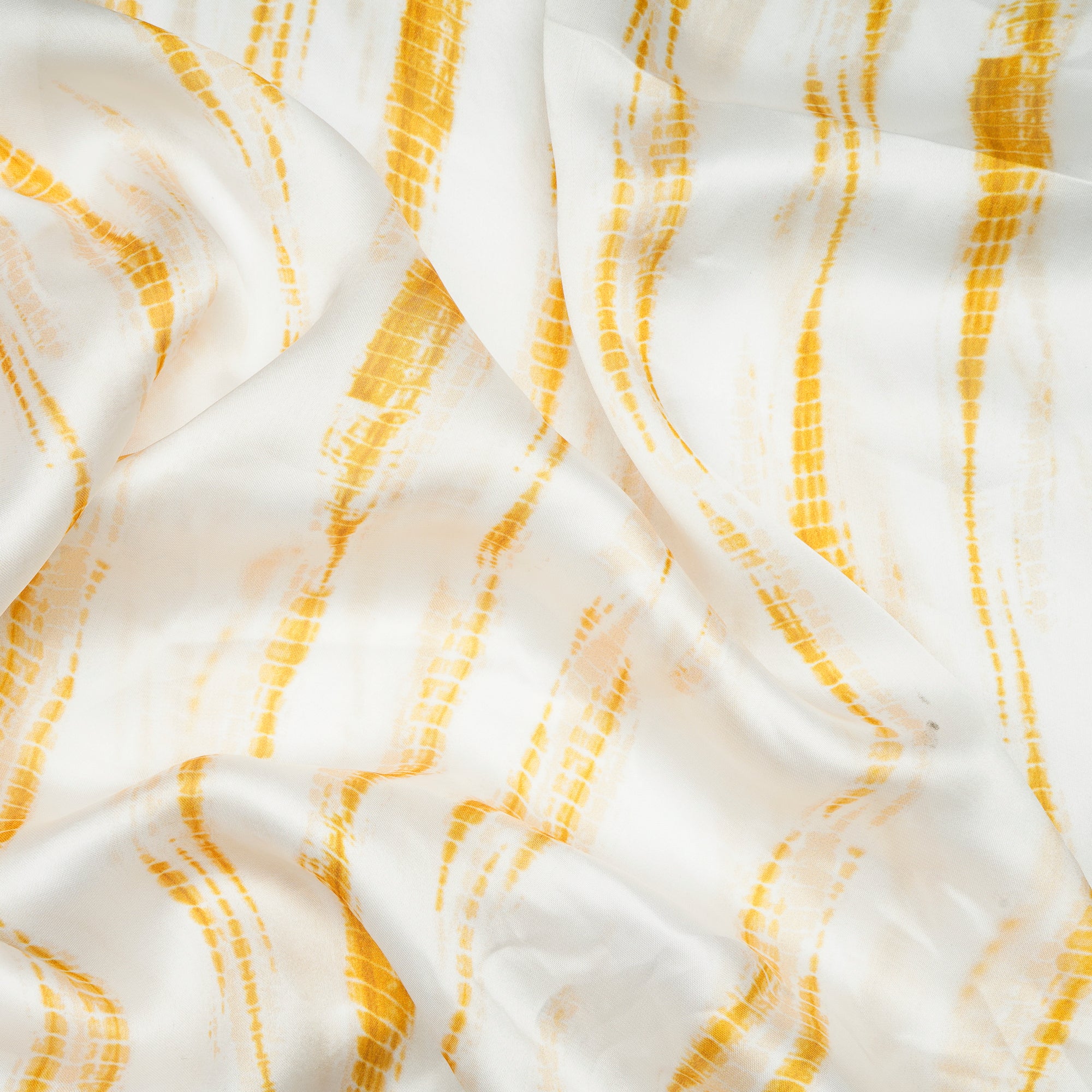 White-Yellow Shibori Pattern Digital Printed Georgette Satin Fabric