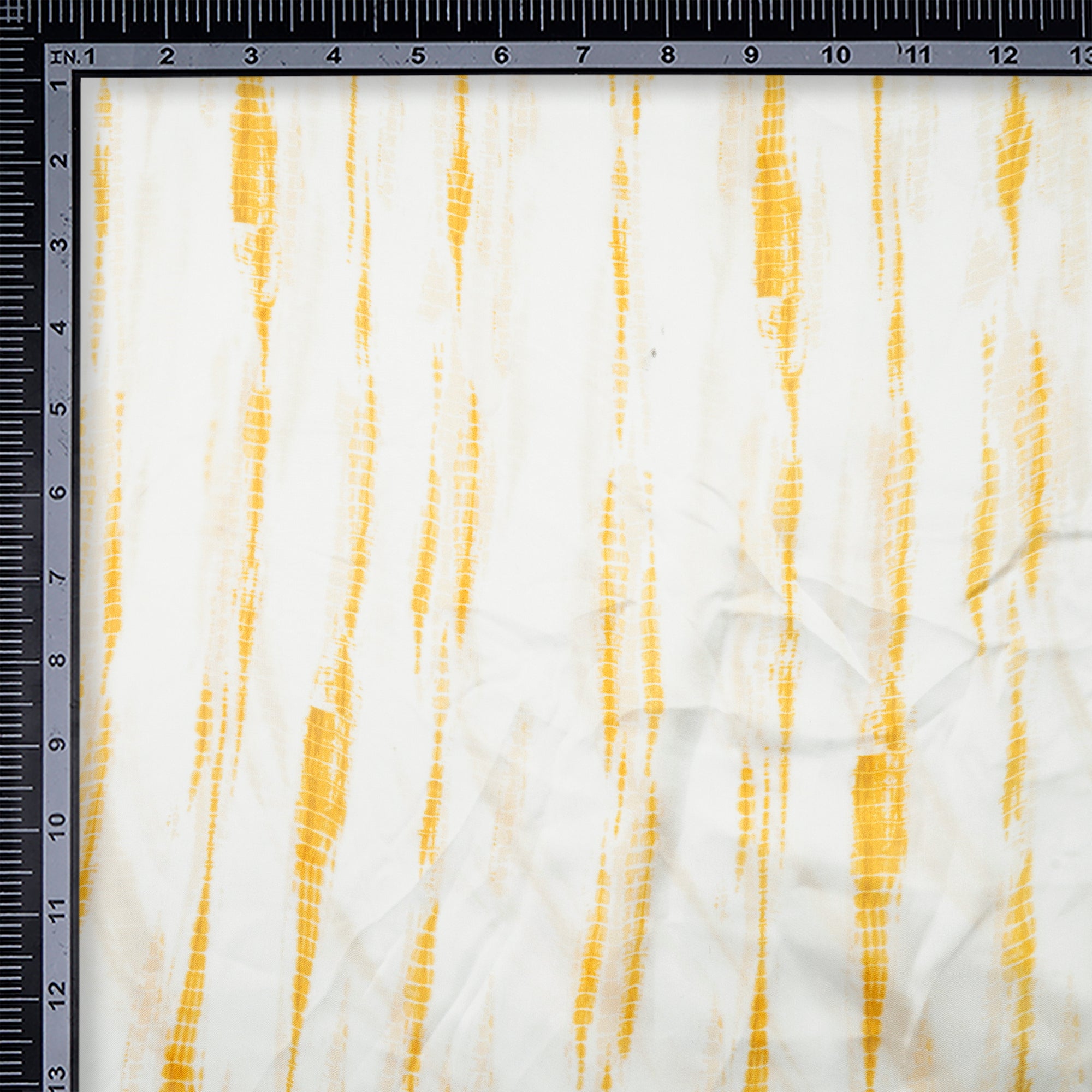 White-Yellow Shibori Pattern Digital Printed Georgette Satin Fabric