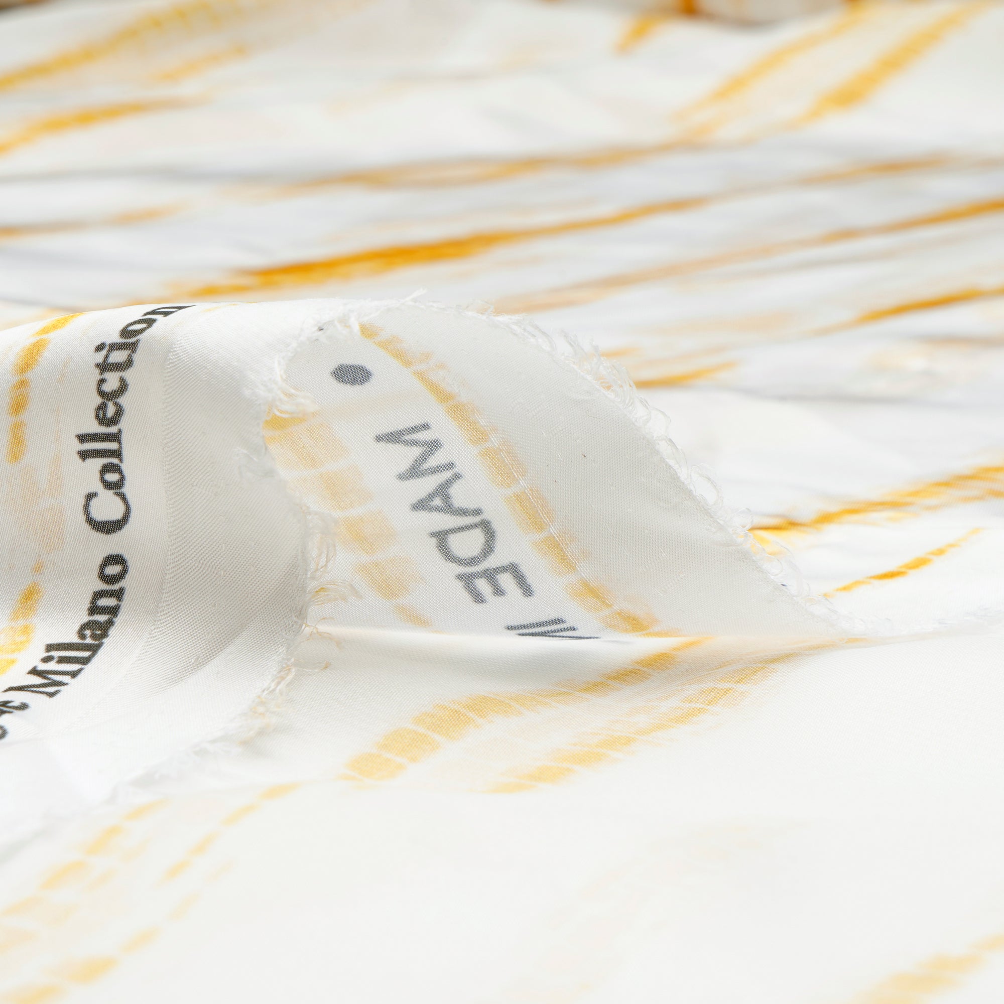 White-Yellow Shibori Pattern Digital Printed Georgette Satin Fabric