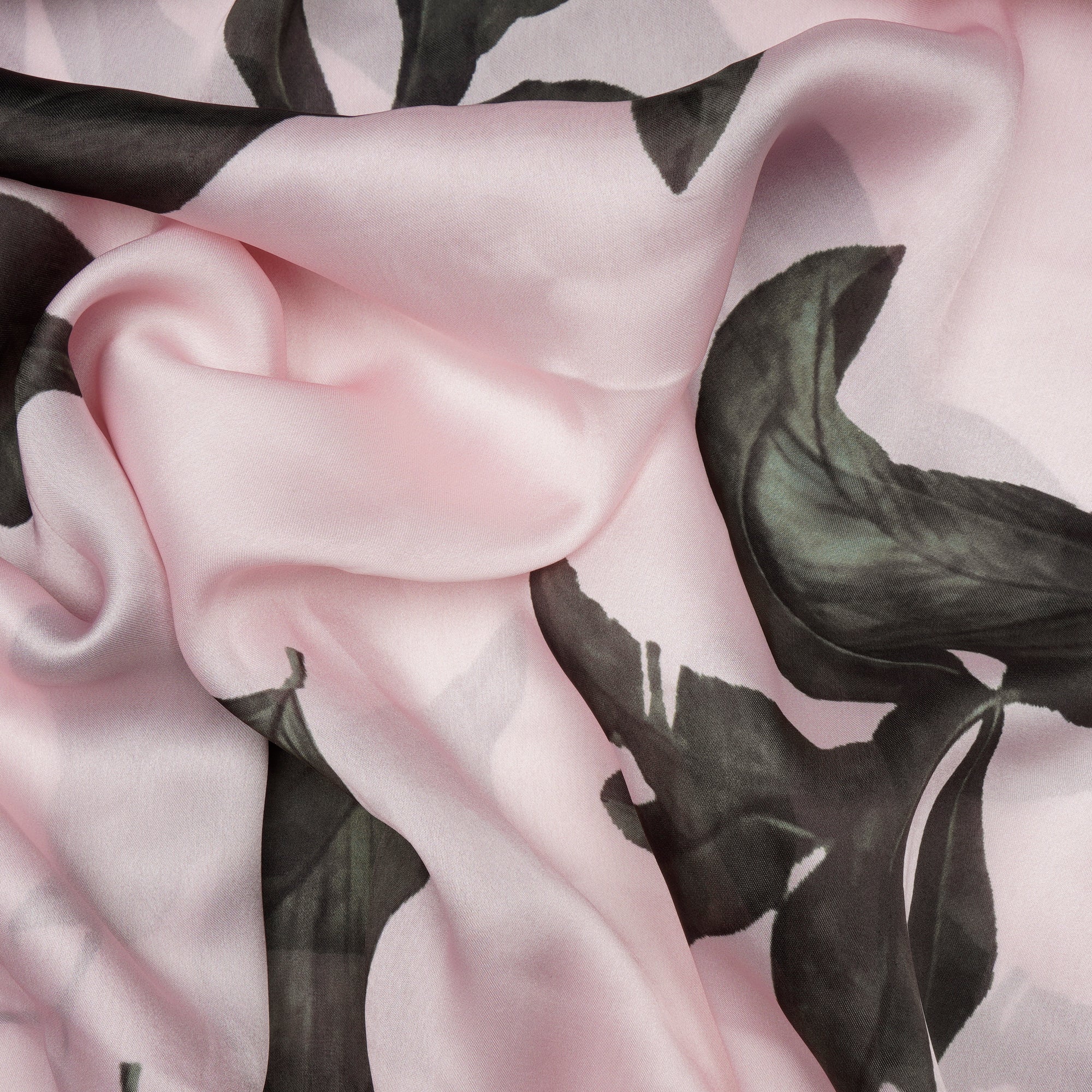 Pink-Black Floral Pattern Digital Printed Georgette Satin Fabric