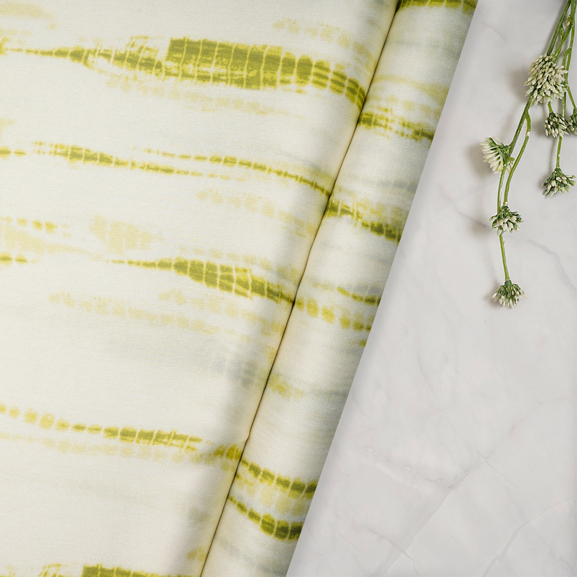 Lime Green Shibori Pattern Digital Printed Georgette Satin Fabric