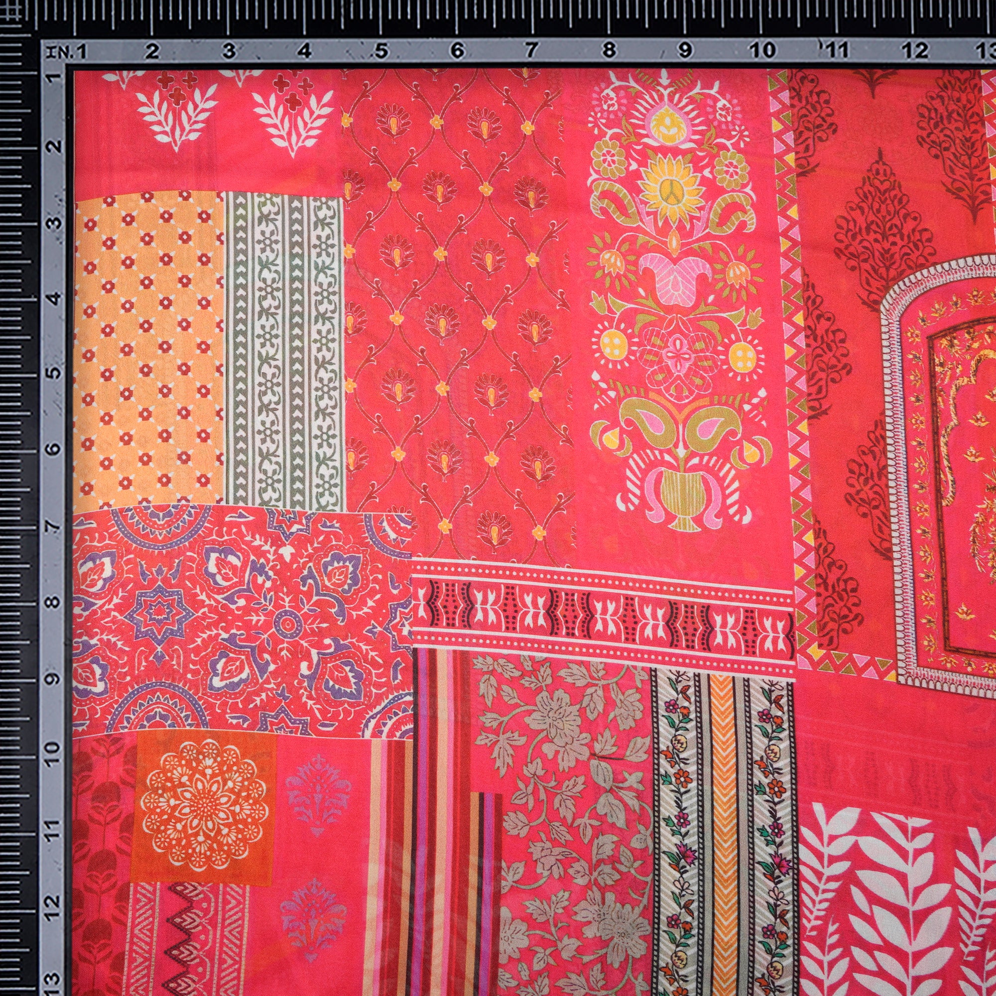 Bright Pink Floral Pattern Digital Printed Georgette Satin Fabric