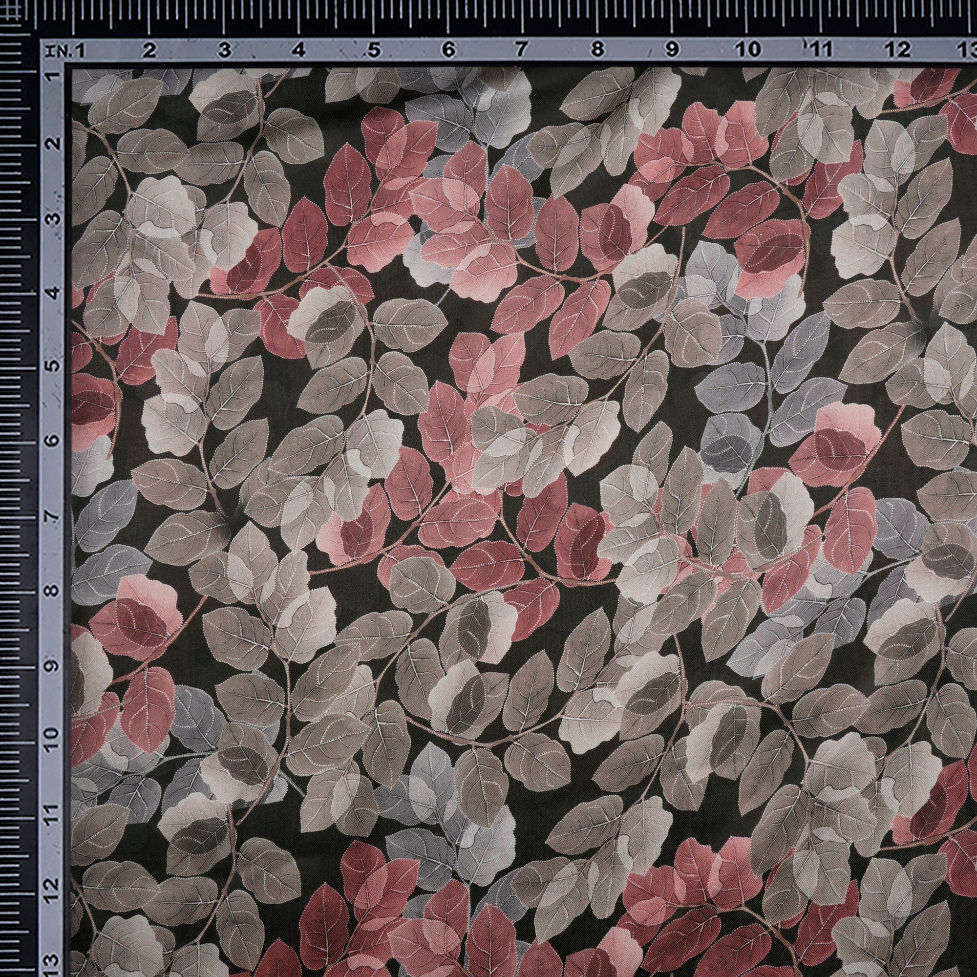 Multi Color Leaf Pattern Digital Printed Georgette Satin Fabric