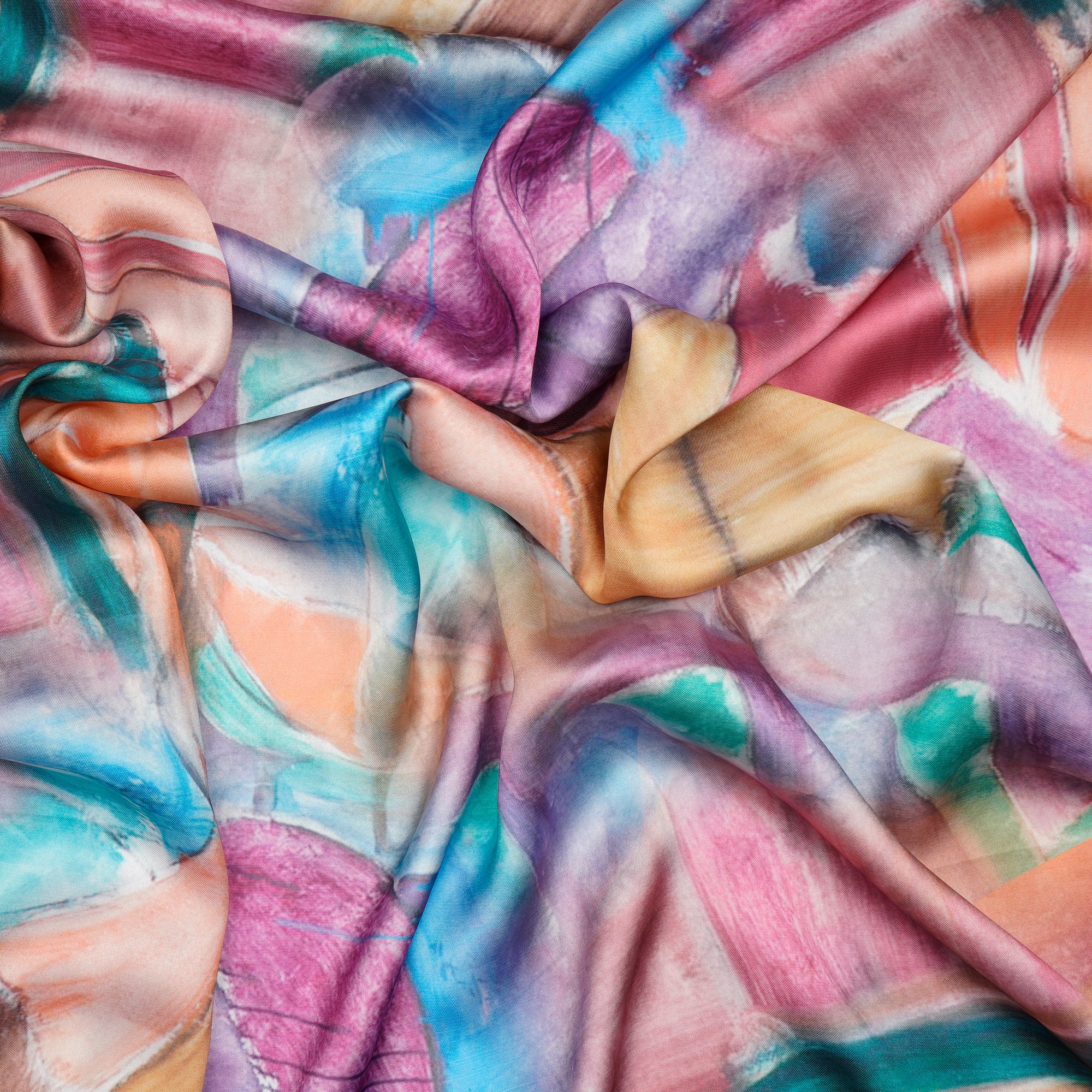 Multi Color Abstract Pattern Digital Printed Georgette Satin Fabric