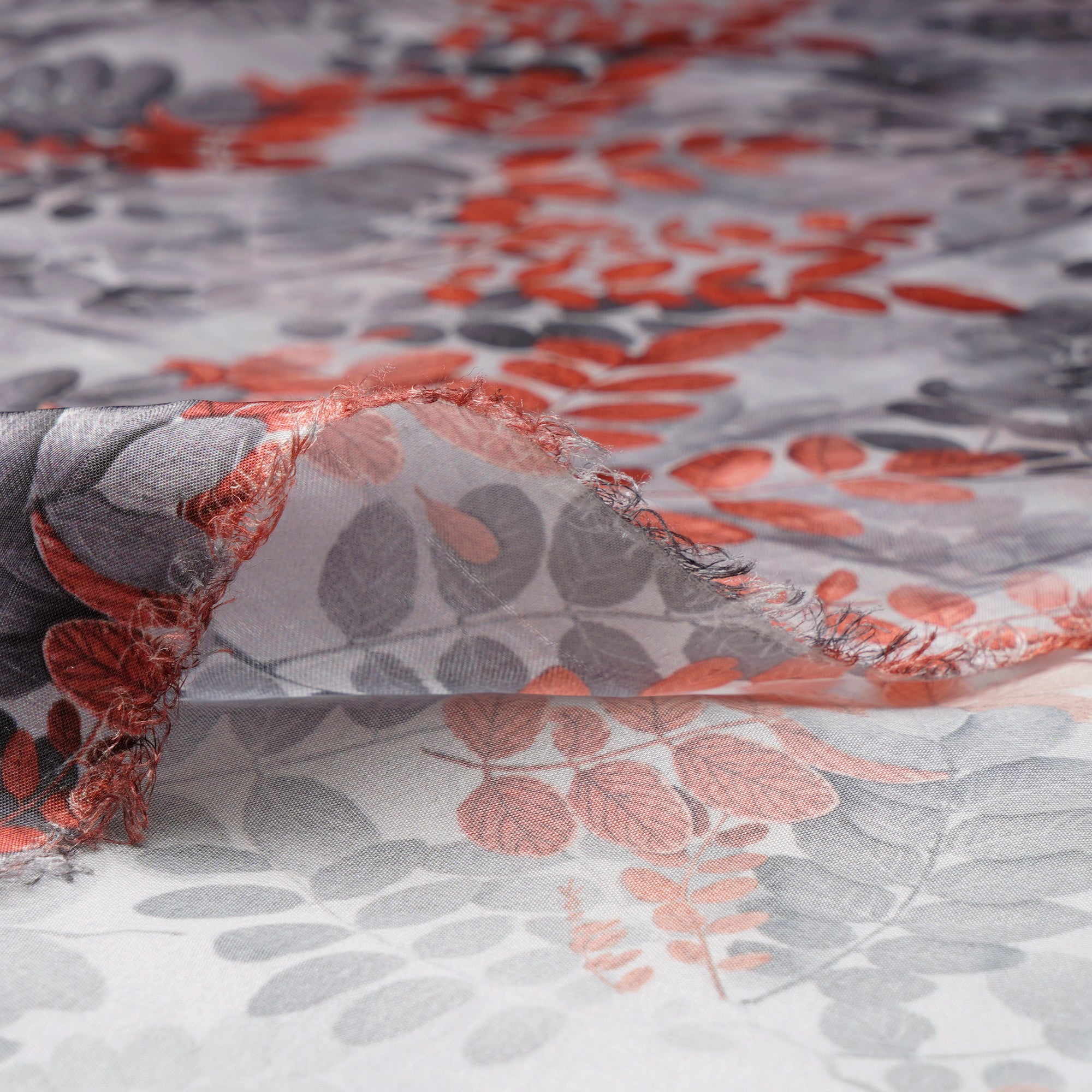 Multi Color Leaf Pattern Digital Printed Georgette Satin Fabric