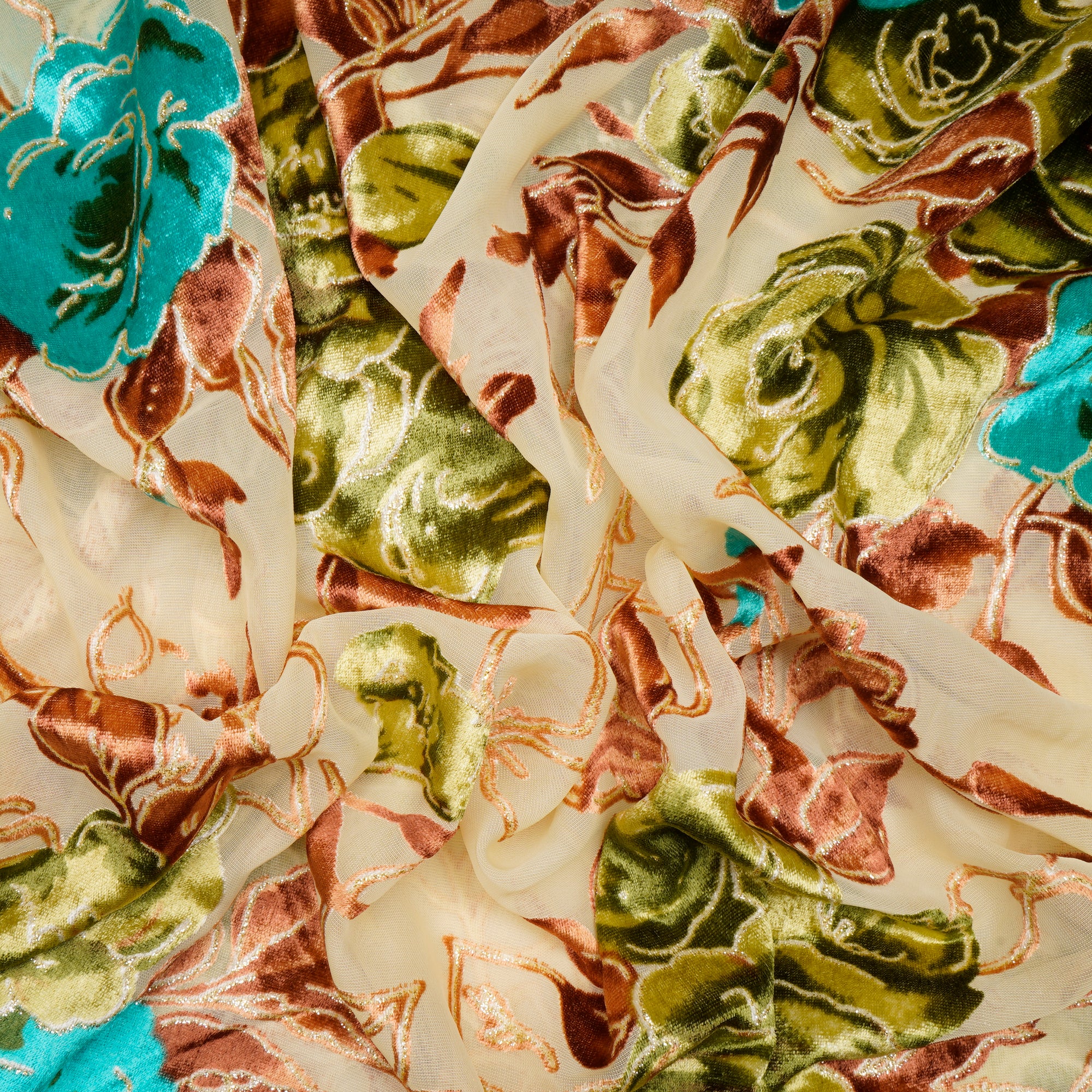 Anise Flower Floral Pattern Digital Printed Burn-Out (Devore) Silk Velvet Fabric