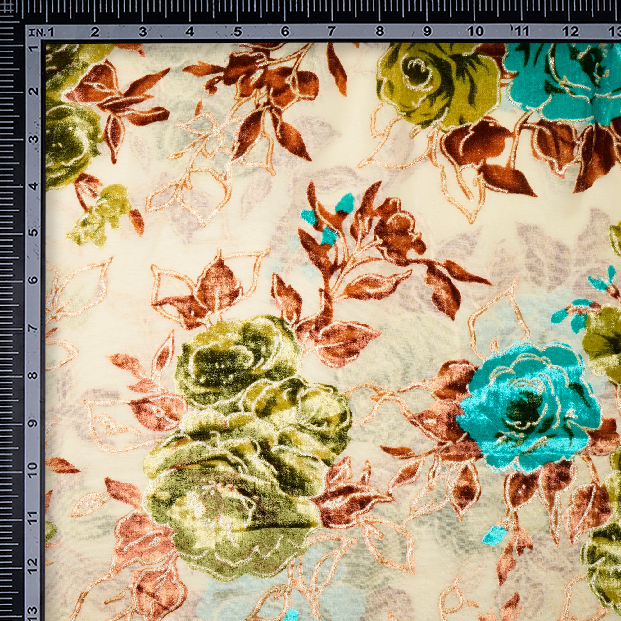 Anise Flower Floral Pattern Digital Printed Burn-Out (Devore) Silk Velvet Fabric