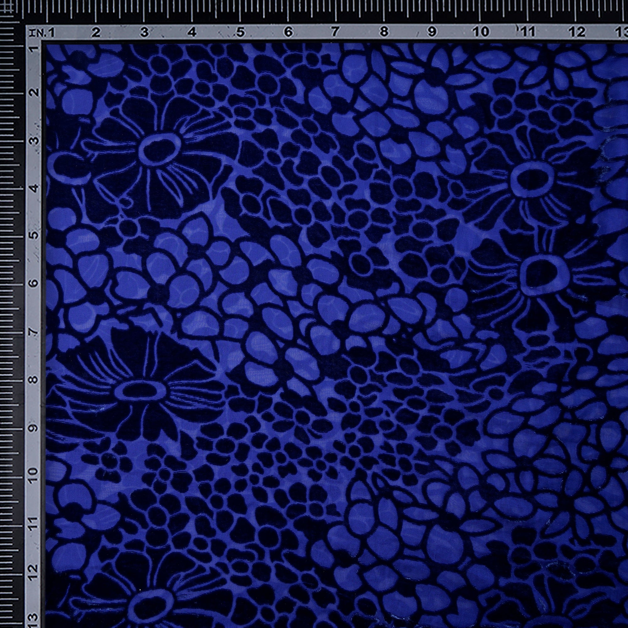 Navy Blue Floral Pattern Digital Printed Burn-Out (Devore) Silk Velvet Fabric