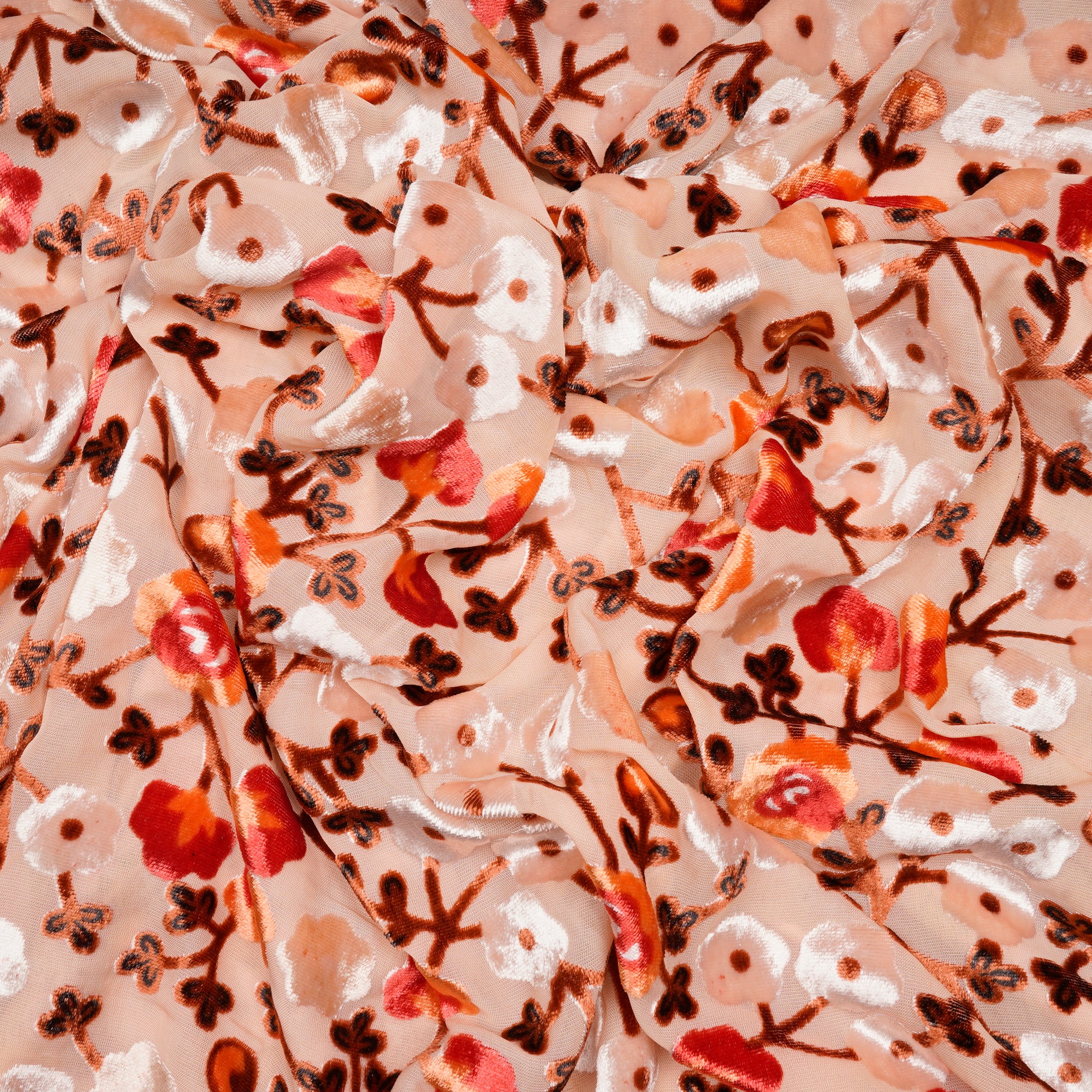 Spanish Villa Floral Pattern Digital Printed Burn-Out (Devore) Silk Velvet Fabric