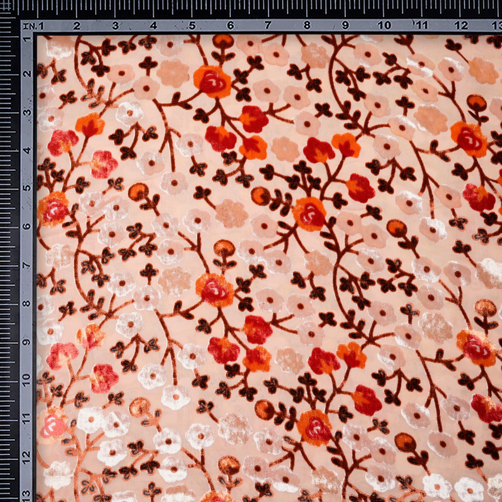 Spanish Villa Floral Pattern Digital Printed Burn-Out (Devore) Silk Velvet Fabric