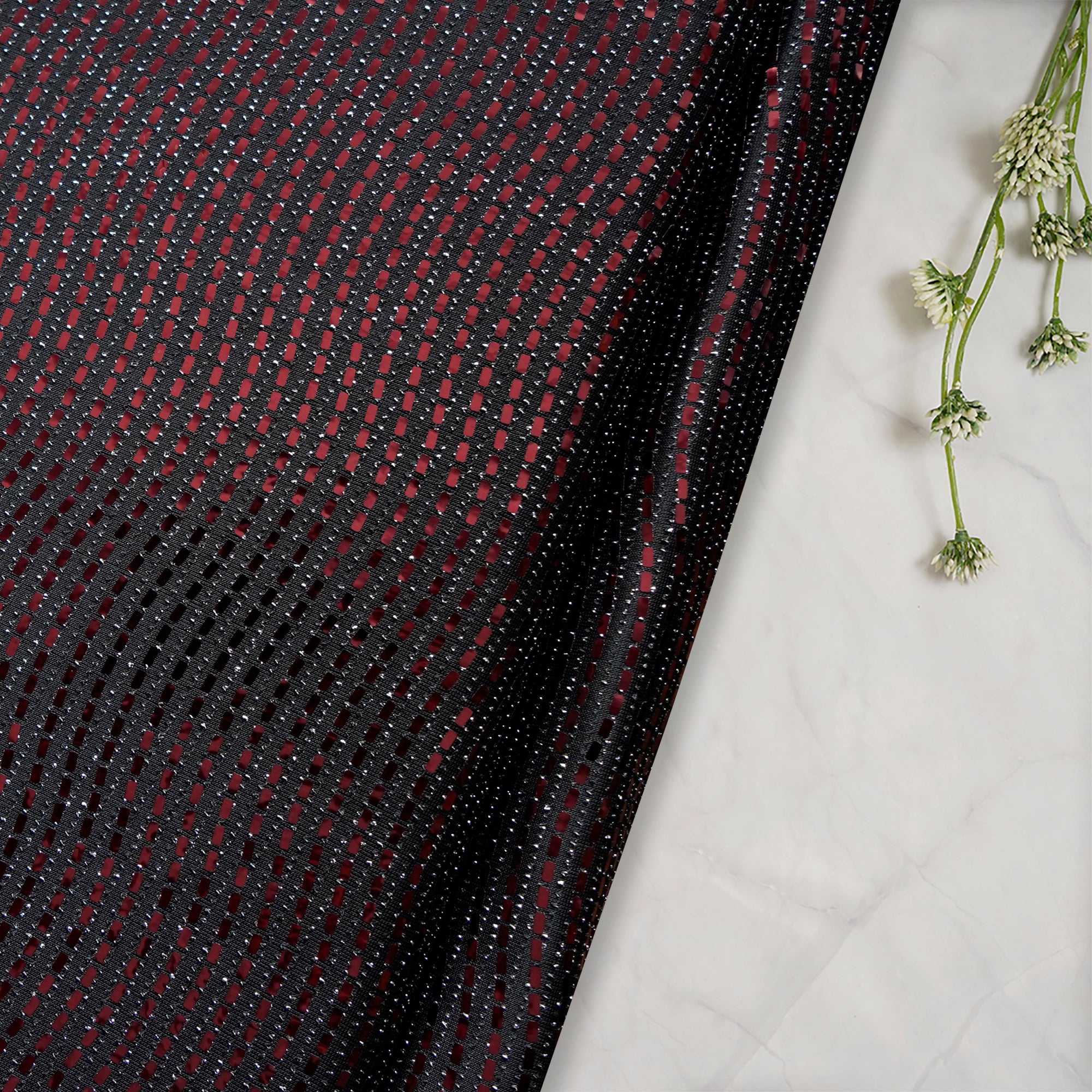 Maroon Geometric Pattern Imported Fancy Glitter Foil Fabric
