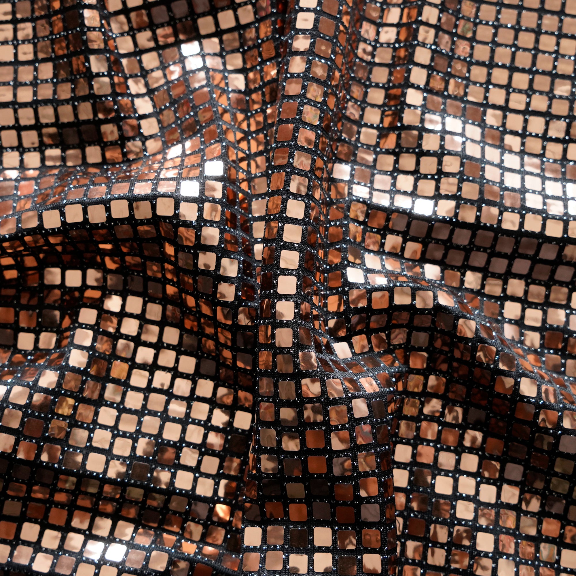 Copper Geometric Pattern Imported Fancy Glitter Foil Fabric