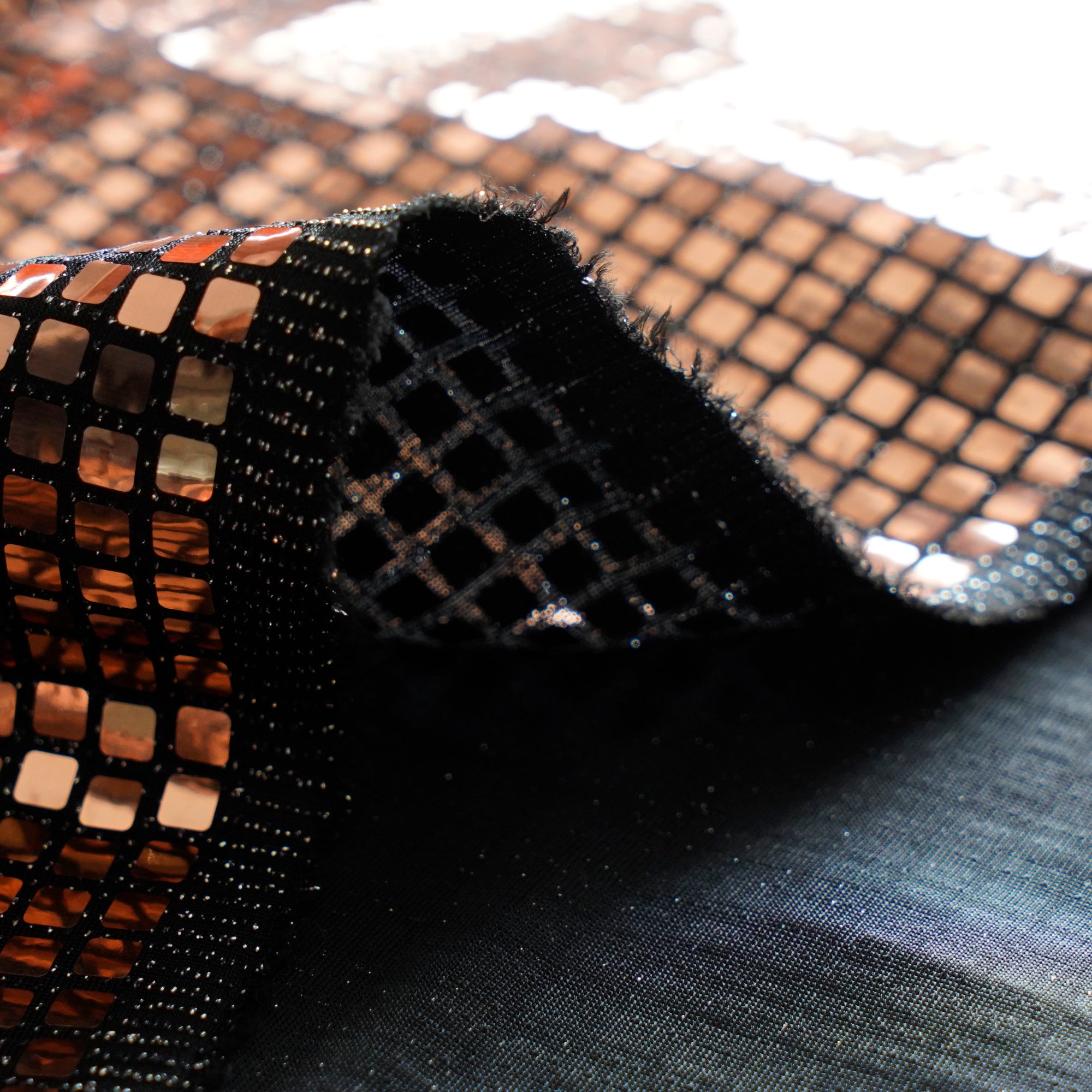 Copper Geometric Pattern Imported Fancy Glitter Foil Fabric