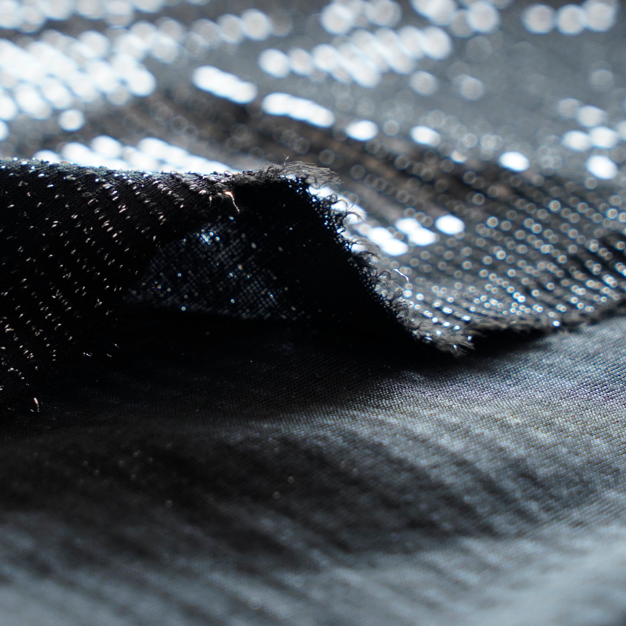 Black Geometric Pattern Imported Fancy Glitter Foil Fabric