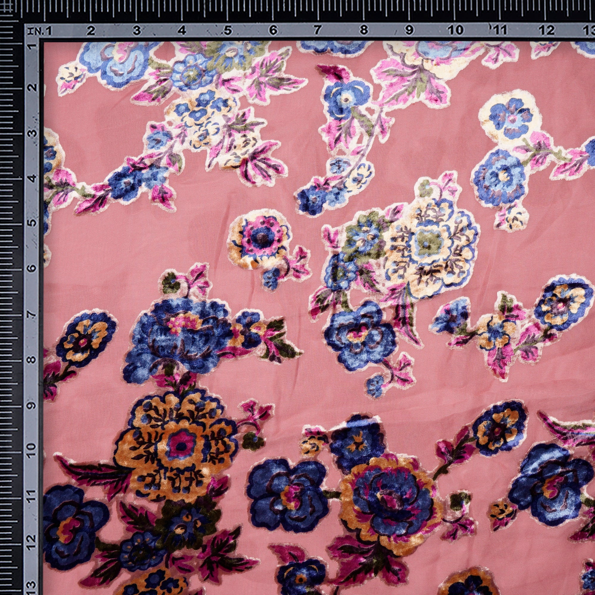 Pink Floral Pattern Digital Printed Burn-Out (Devore) Poly Velvet Fabric