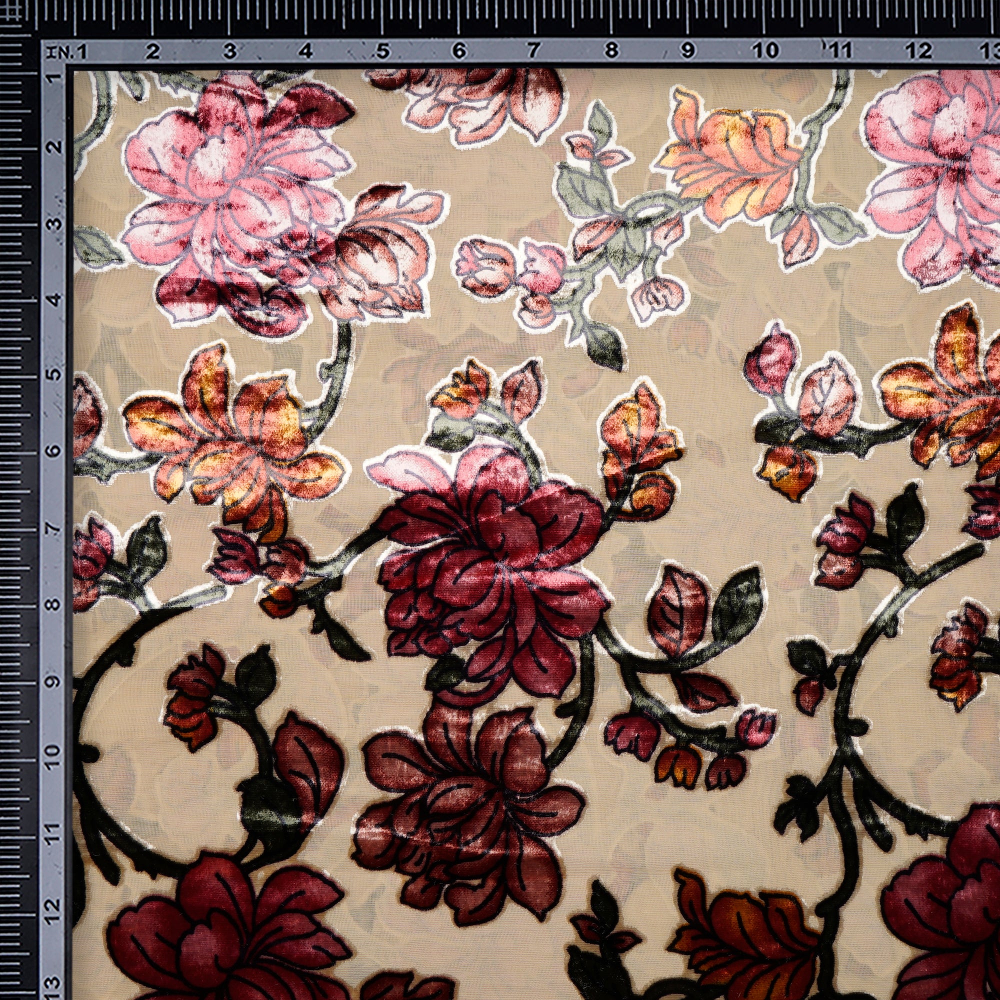 Seamless Floral Pattern on Burnout Velvet Fabric - Style P-613-VELVET