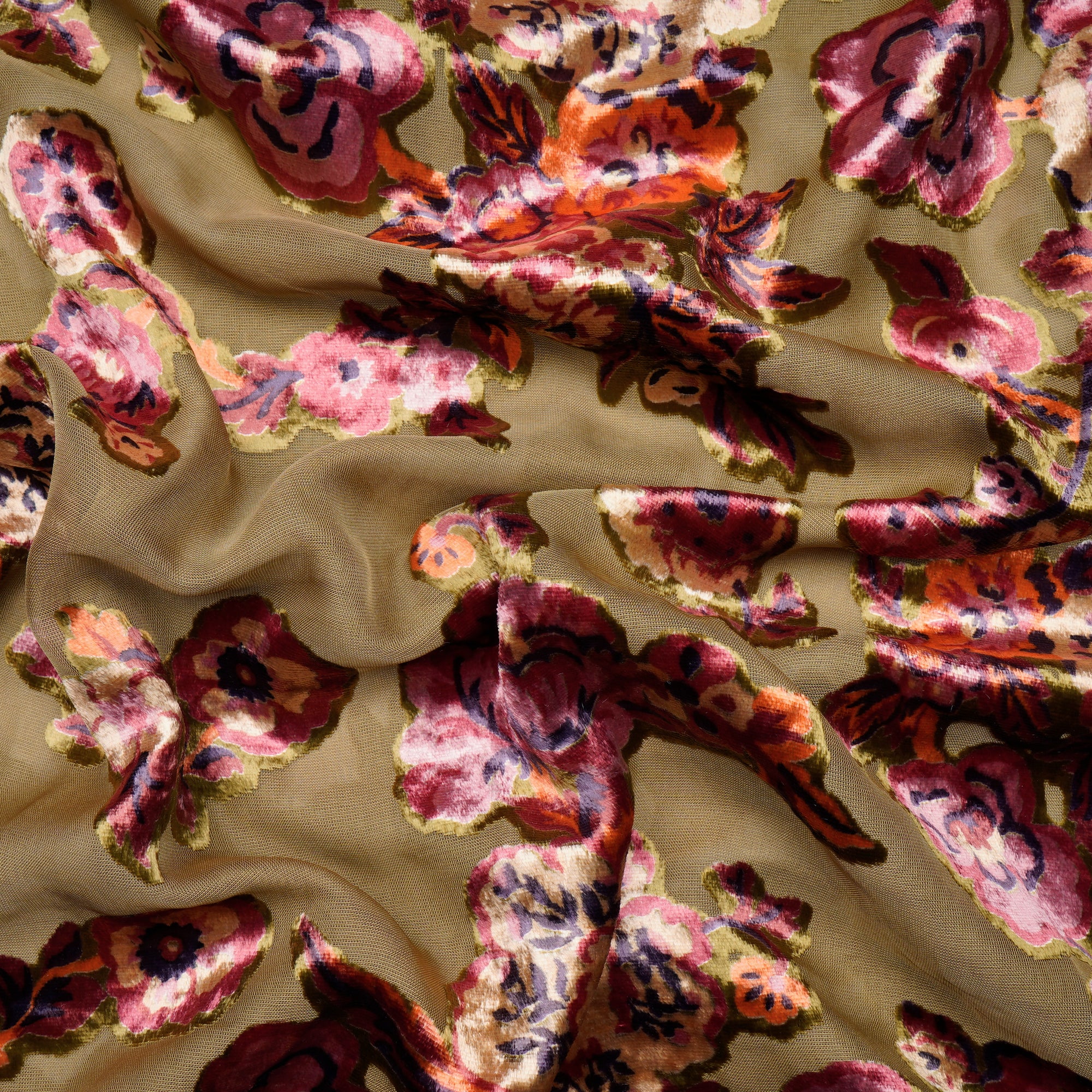 Buy Green Floral Pattern Digital Printed Burn-Out (Devore) Poly Velvet  Fabric @ Rs.1399 per meter