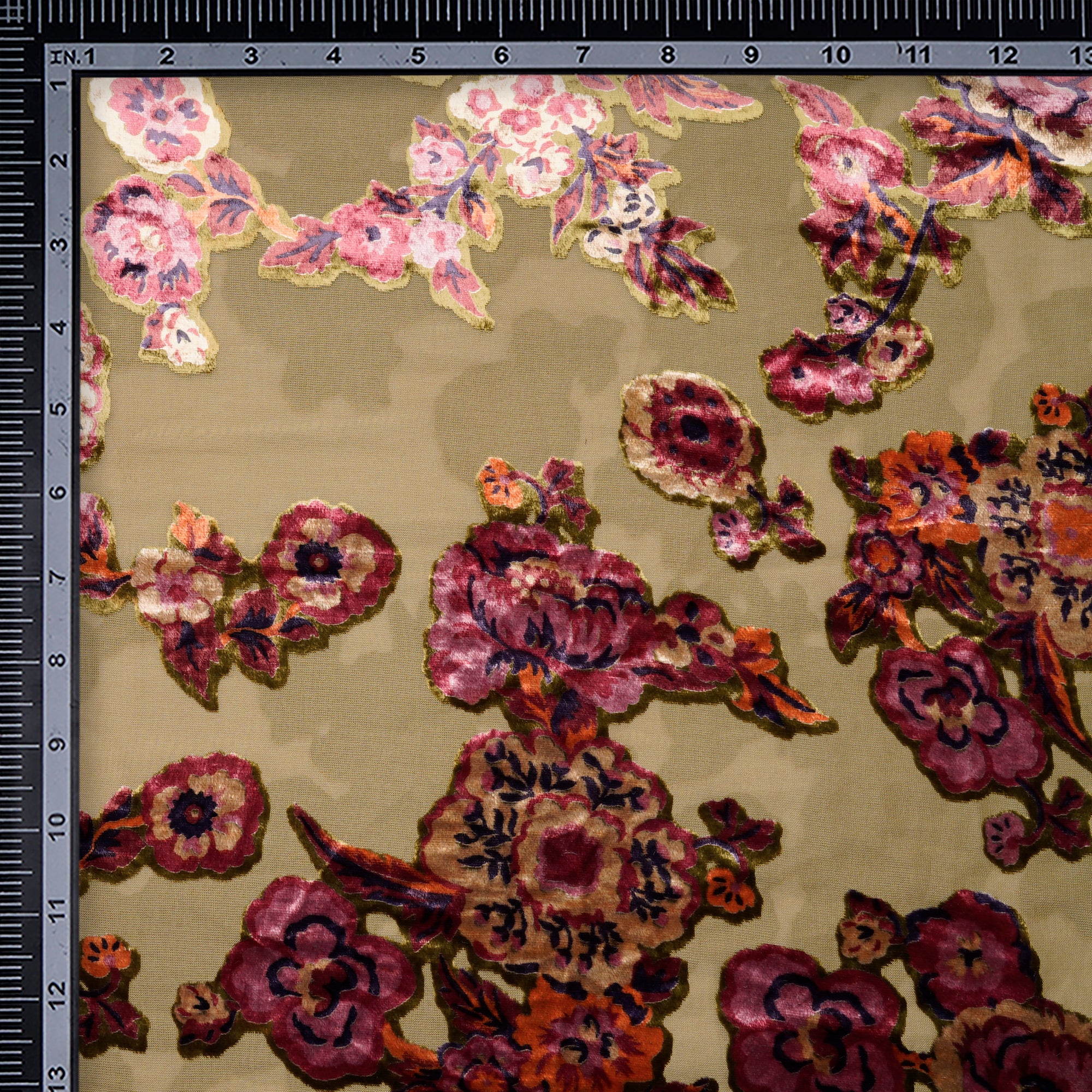Green Floral Pattern Digital Printed Burn-Out (Devore) Poly Velvet Fabric