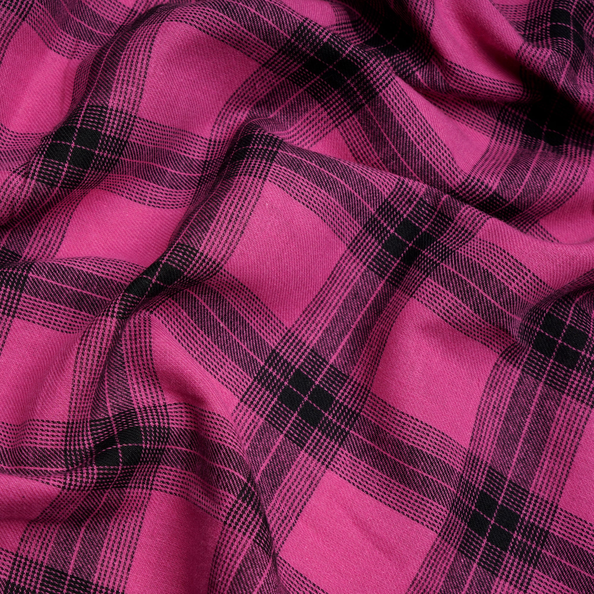 Pink-Black Yarn Dyed Cotton Twill Check Fabric (54" Width)
