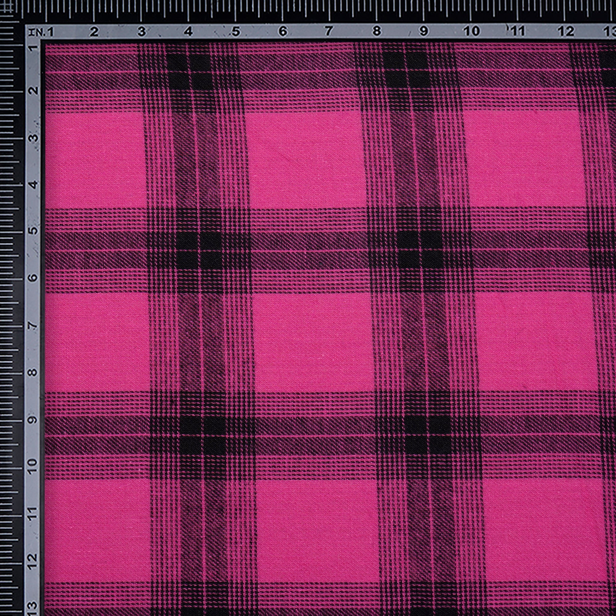 Pink-Black Yarn Dyed Cotton Twill Check Fabric (54" Width)