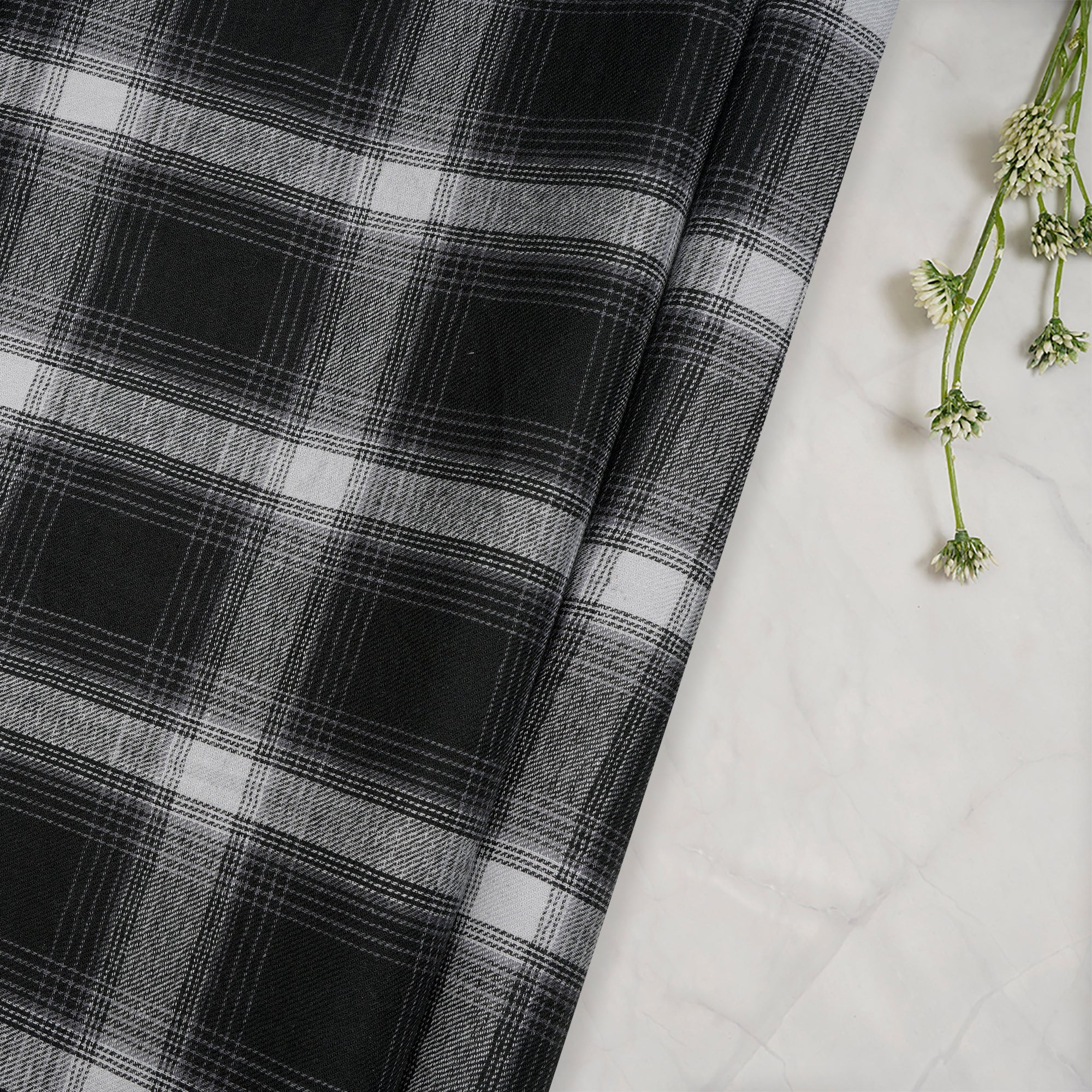Black-Grey Yarn Dyed Cotton Twill Check Fabric (54" Width)