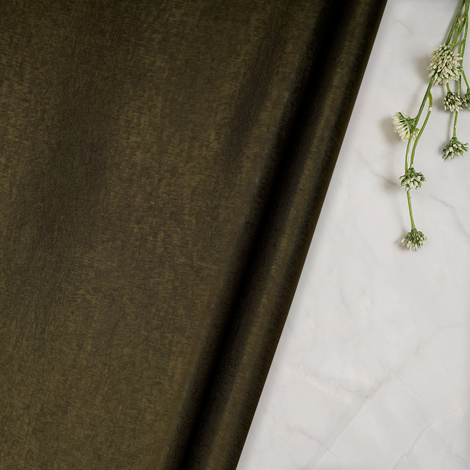 Olive Green Solid Dyed Imported Sandwash Satin Fabric (60" Width)