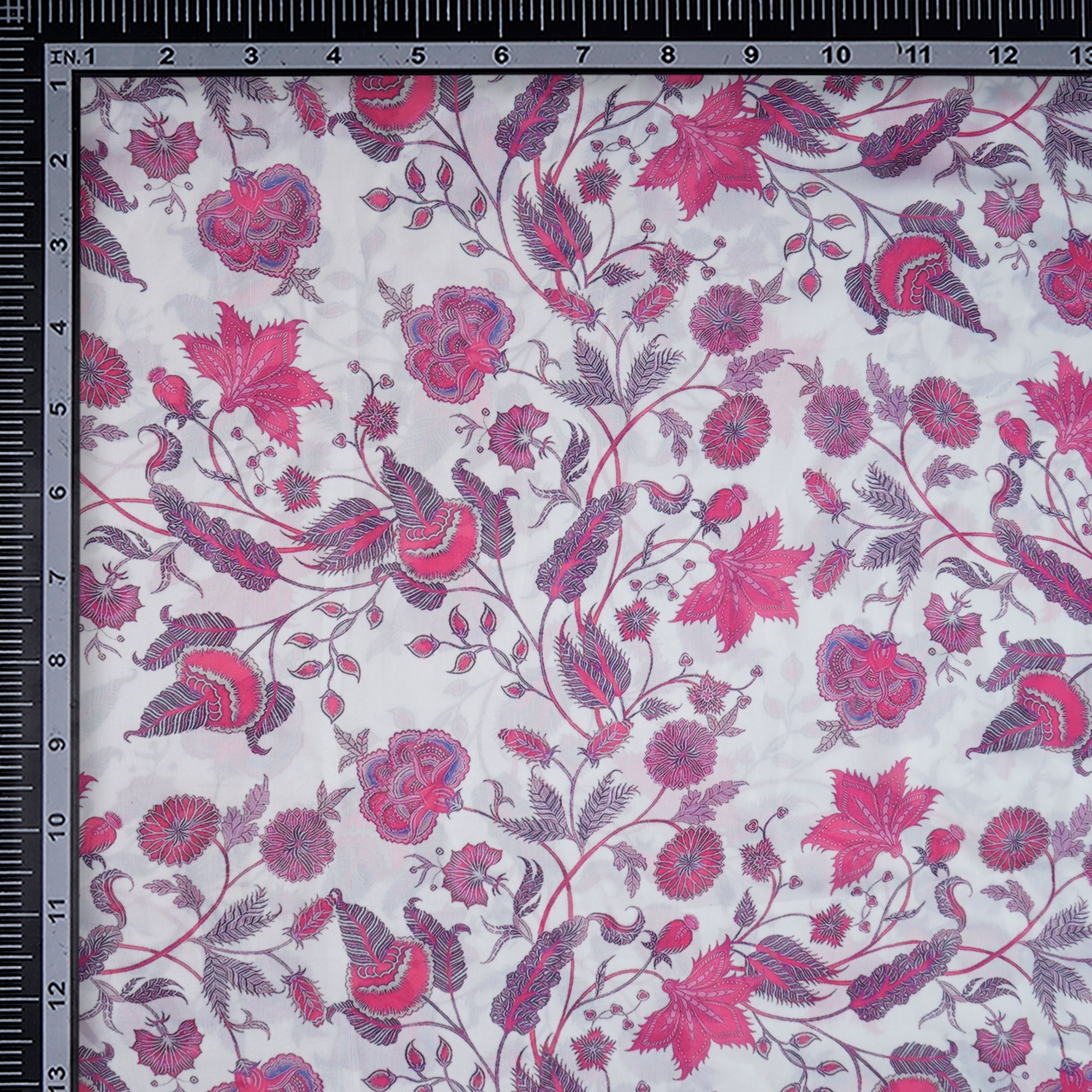 White Floral Pattern Printed Georgette Satin Fabric