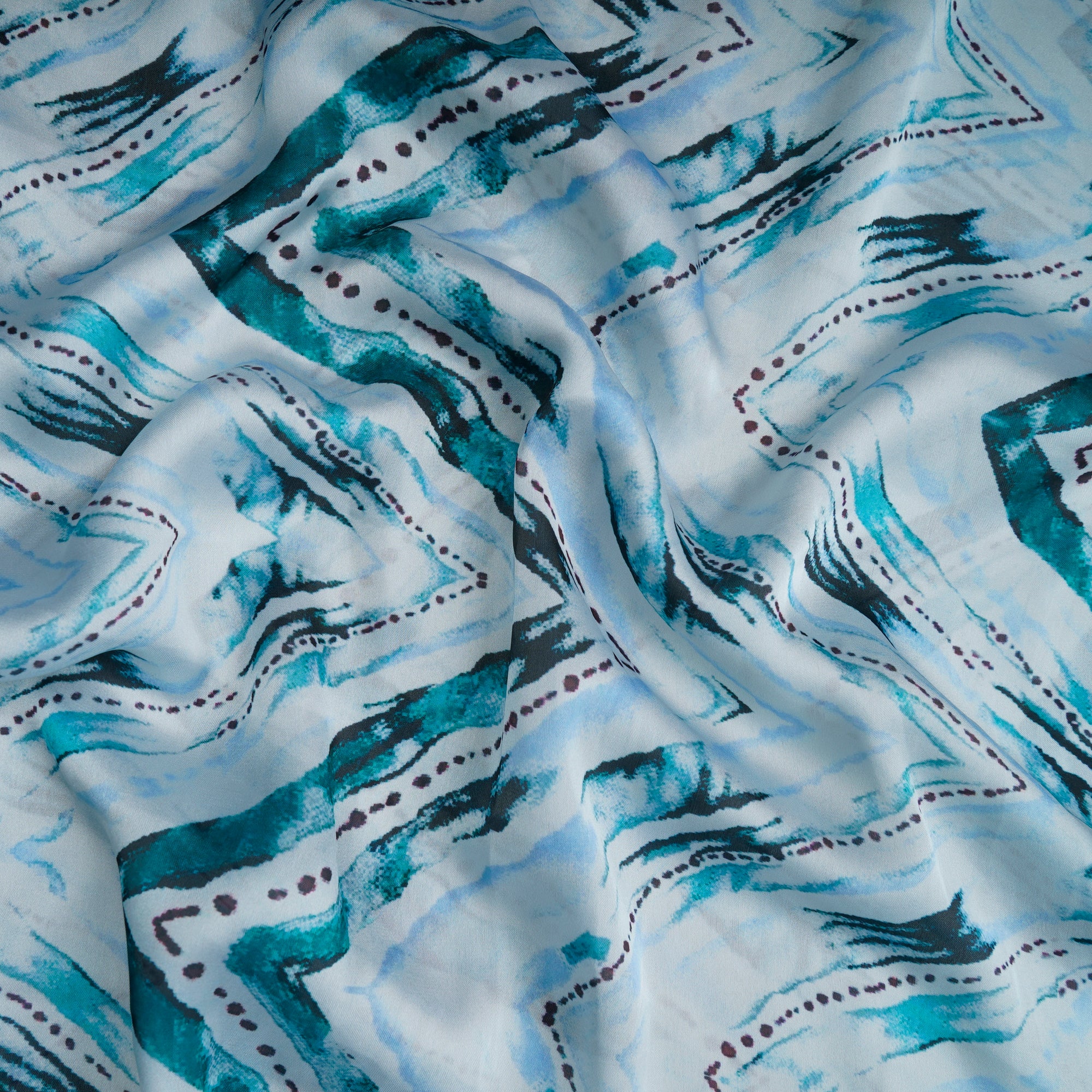 Powder Blue Chevron Pattern Printed Georgette Satin Fabric