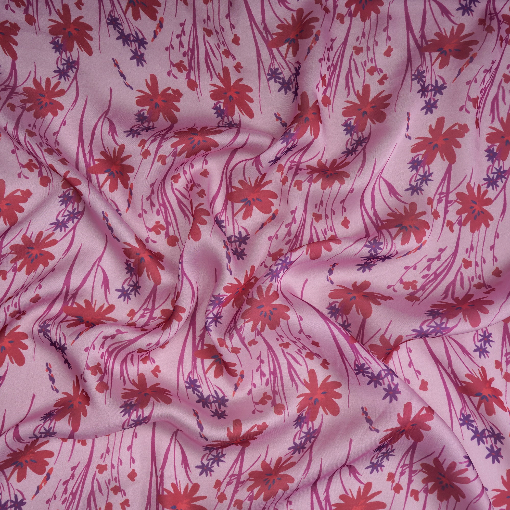 Baby Pink Floral Pattern Printed Georgette Satin Fabric