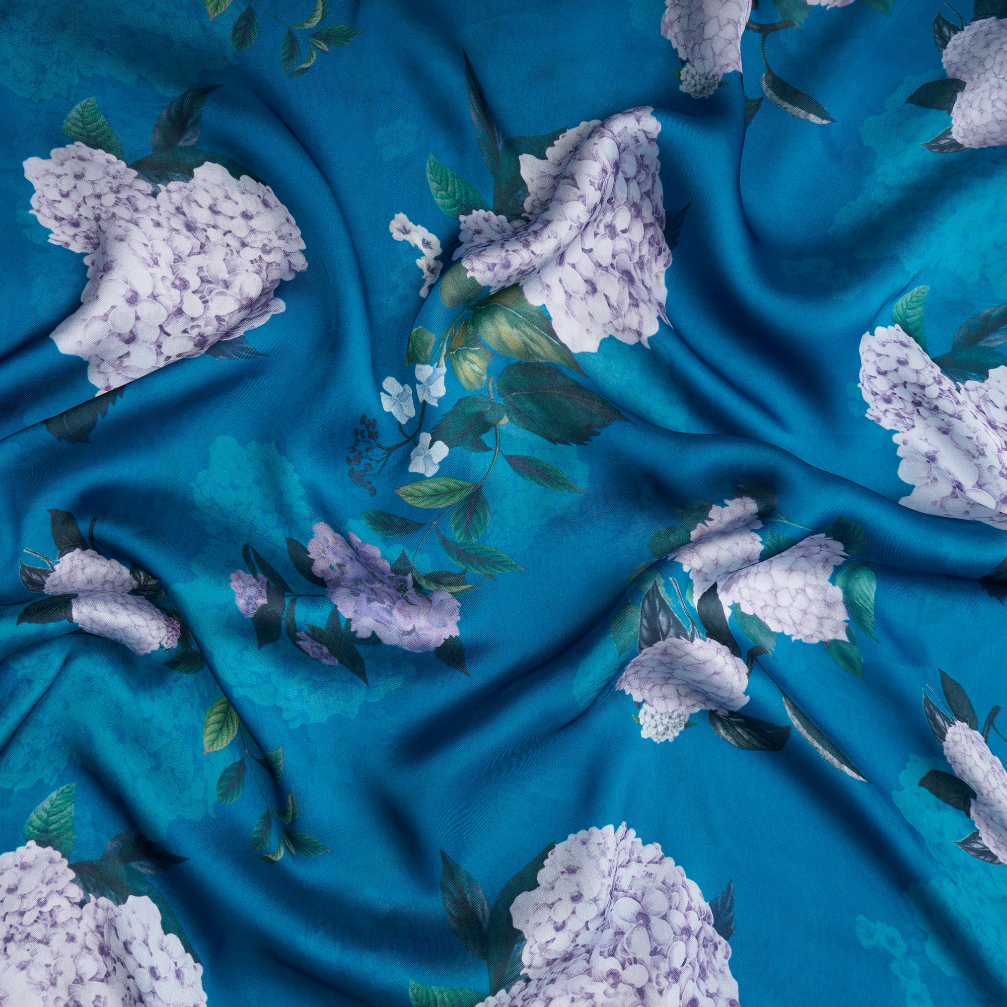 Blue Jewel Floral Pattern Printed Georgette Satin Fabric