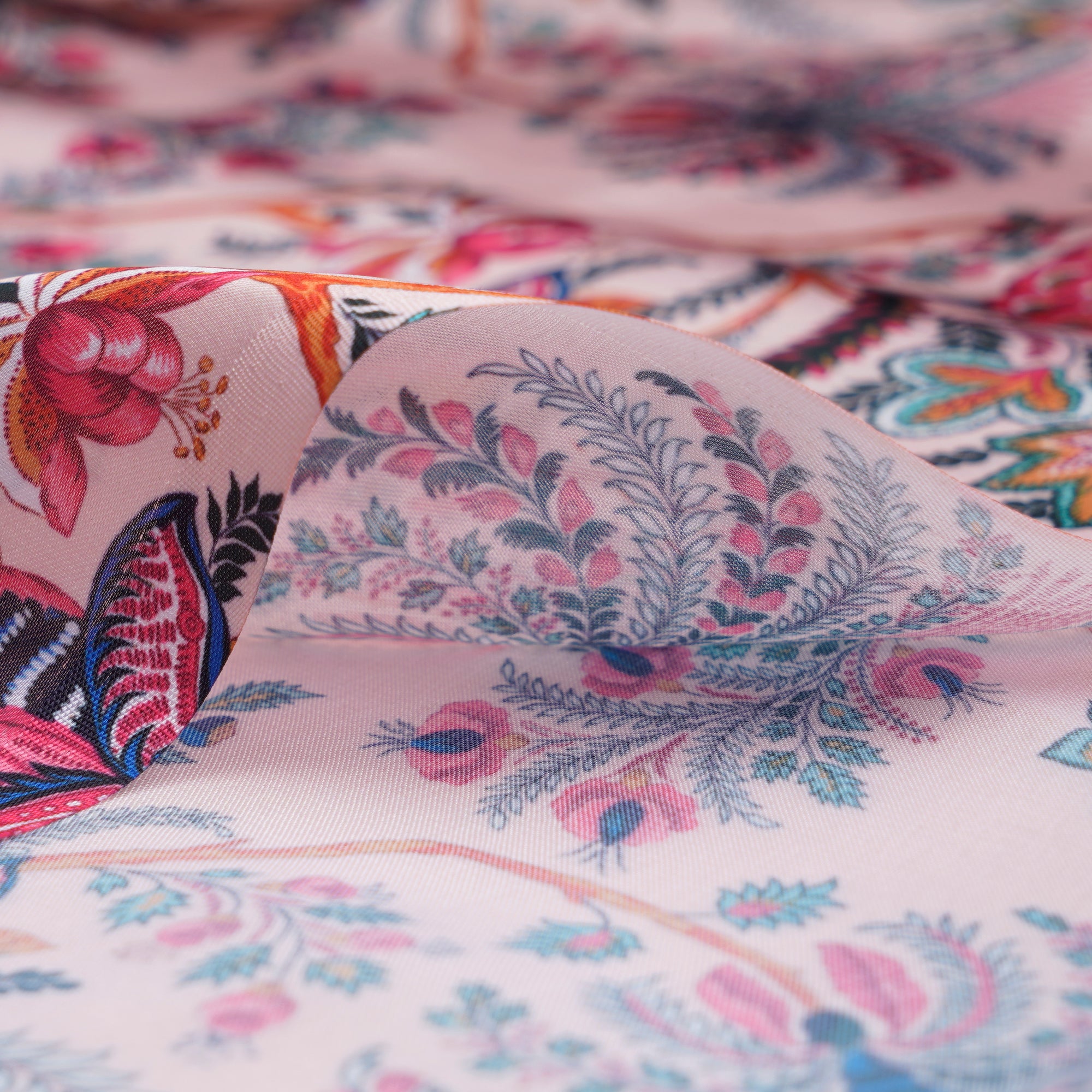 Buy Powder Pink Floral Pattern Printed Georgette Satin Fabric @ Rs.349 ...