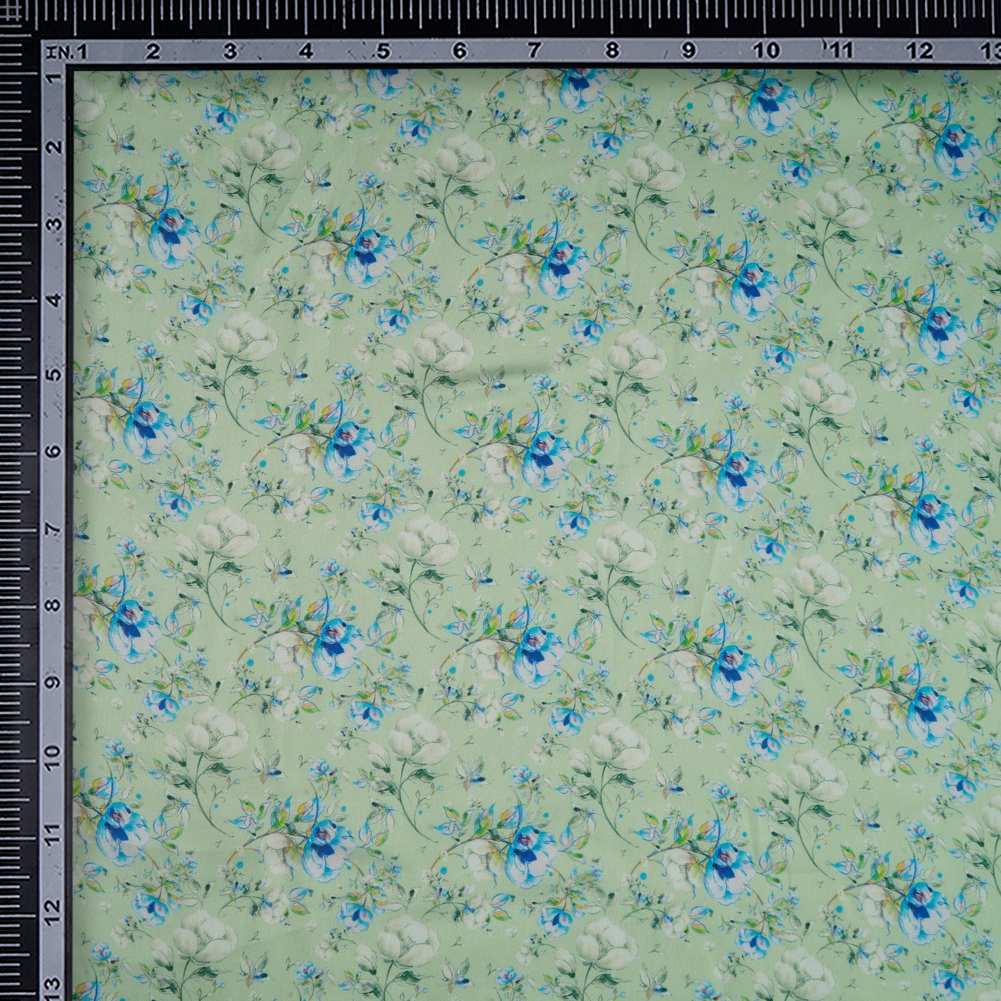 Mint Green Floral Pattern Printed Georgette Satin Fabric