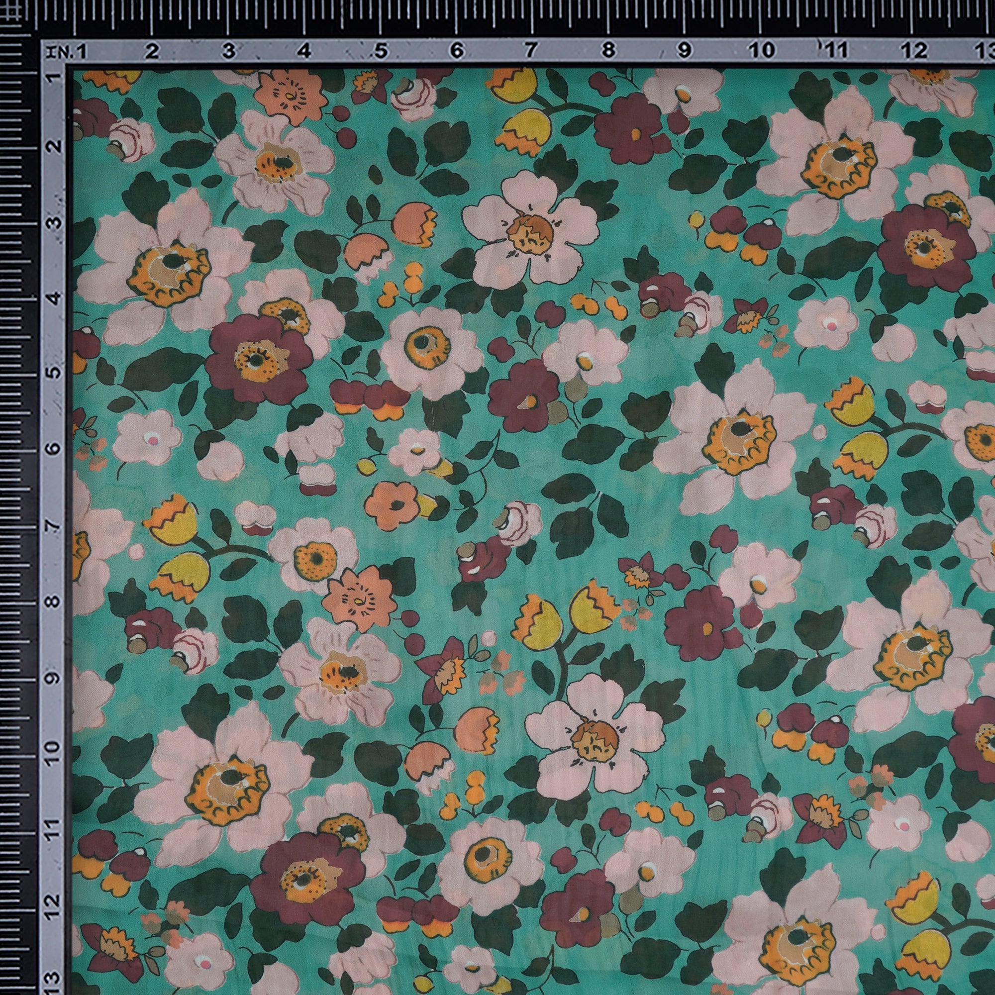 Green Floral Pattern Printed Georgette Satin Fabric