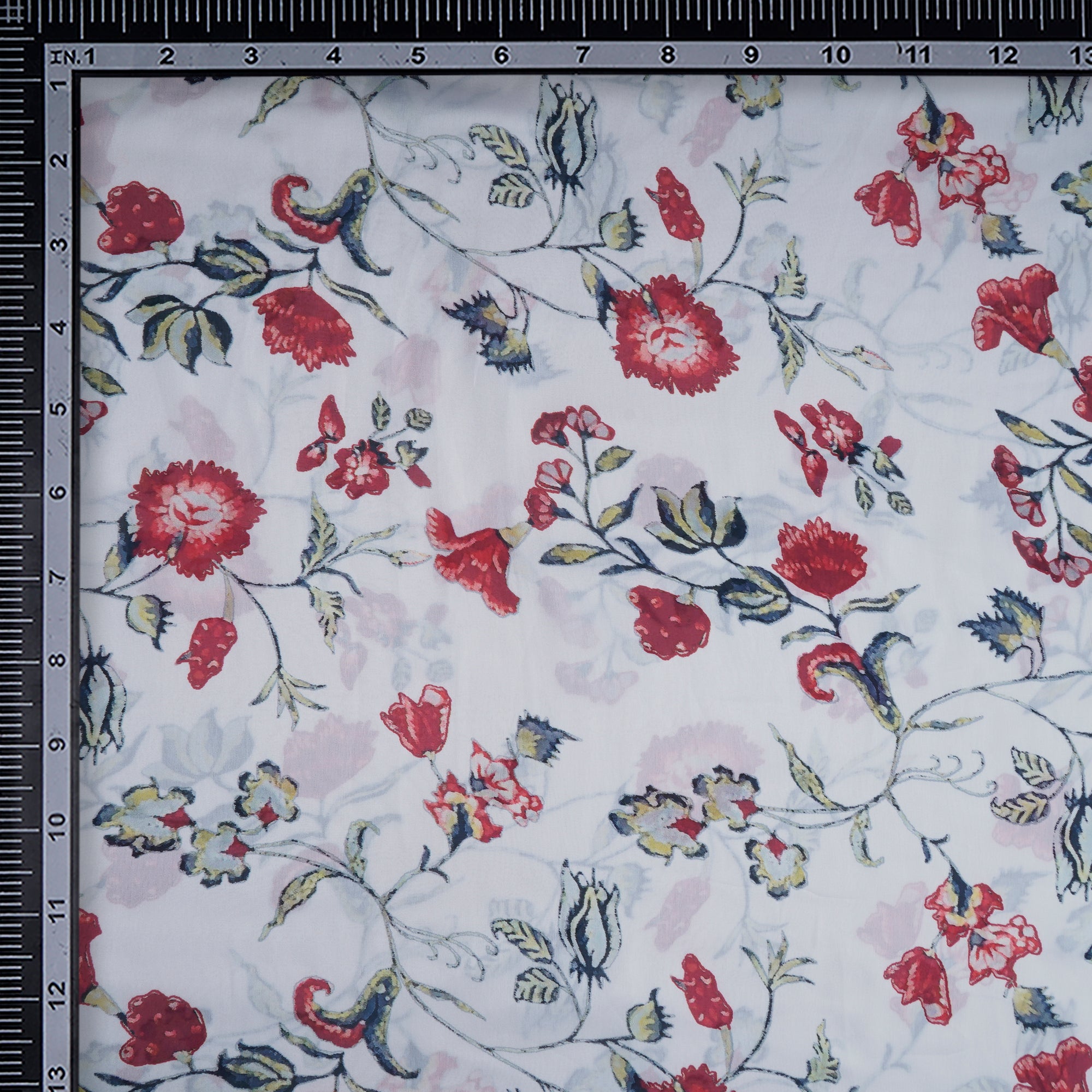 White Floral Pattern Printed Georgette Satin Fabric