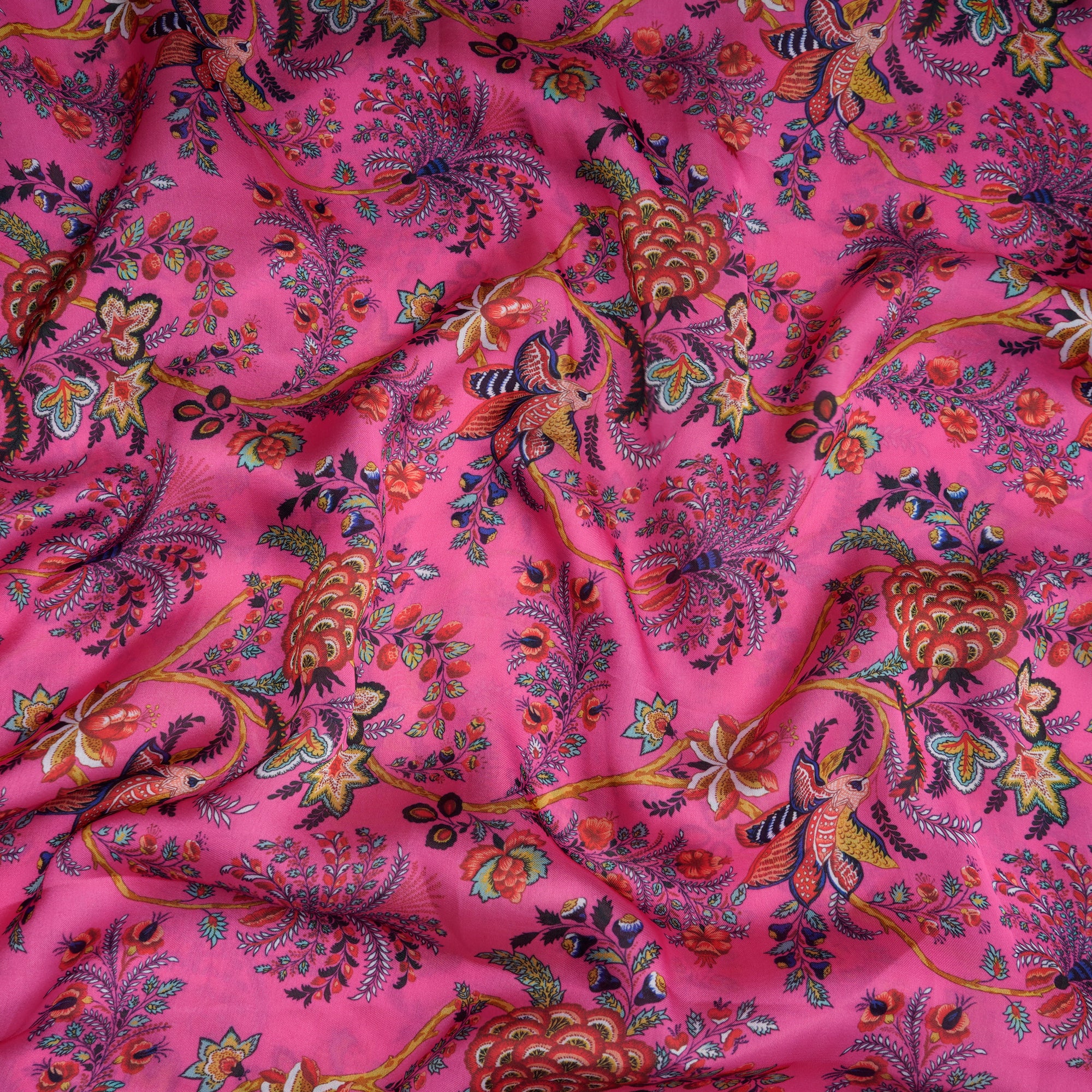 Sangria Sunset Floral Pattern Printed Georgette Satin Fabric