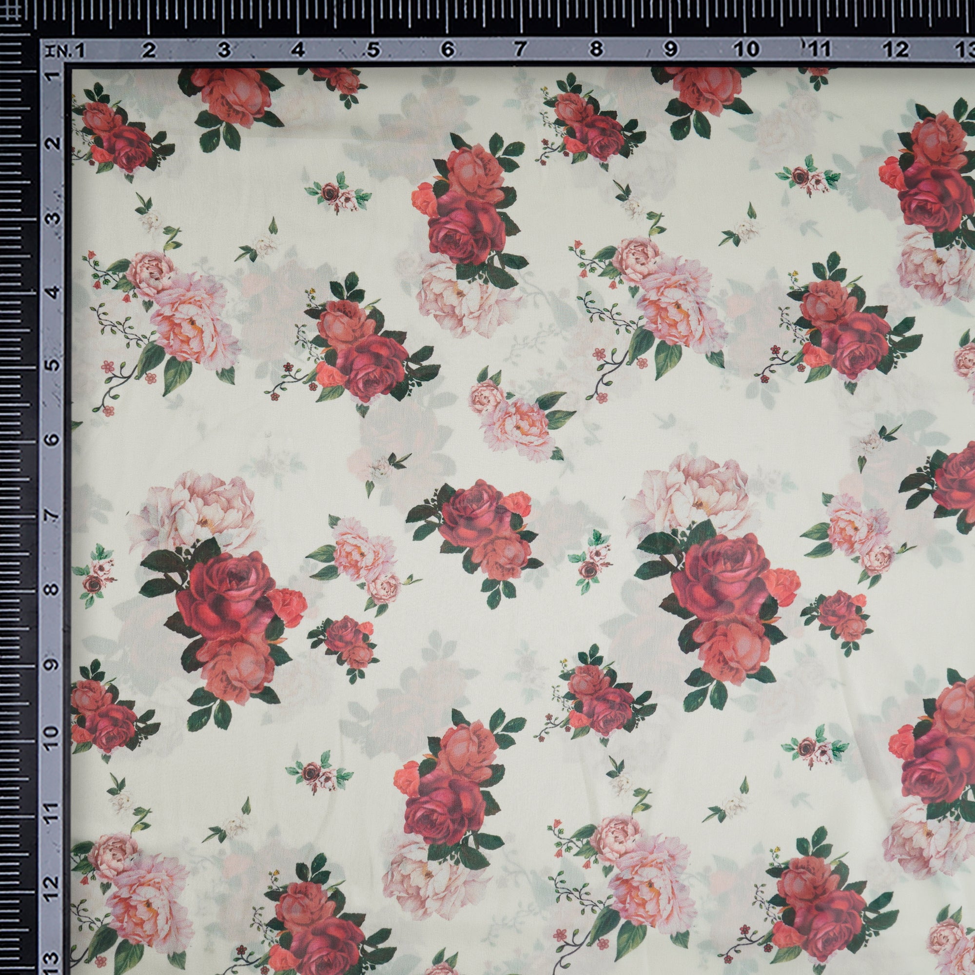 Sylvan Green Floral Pattern Printed Georgette Satin Fabric