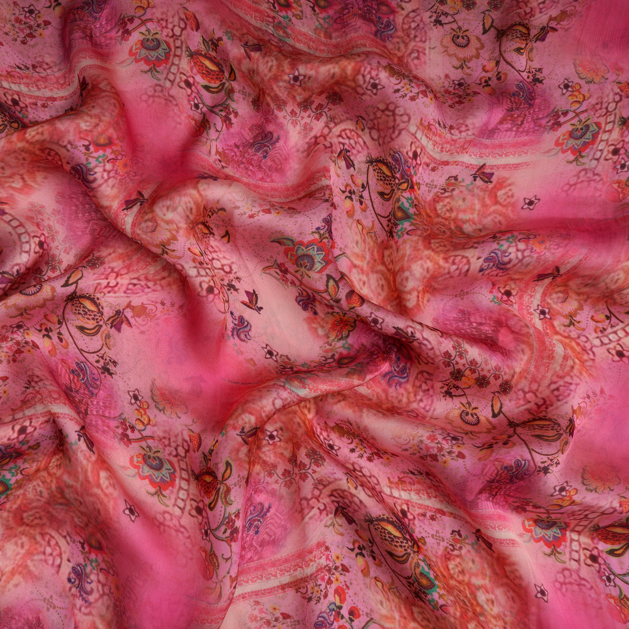 Light Pink Floral Pattern Printed Georgette Satin Fabric