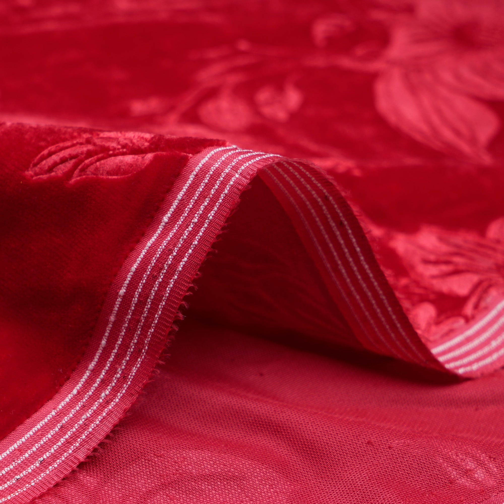 Red Floral Pattern Premium Embossed Printed Velvet Fabric
