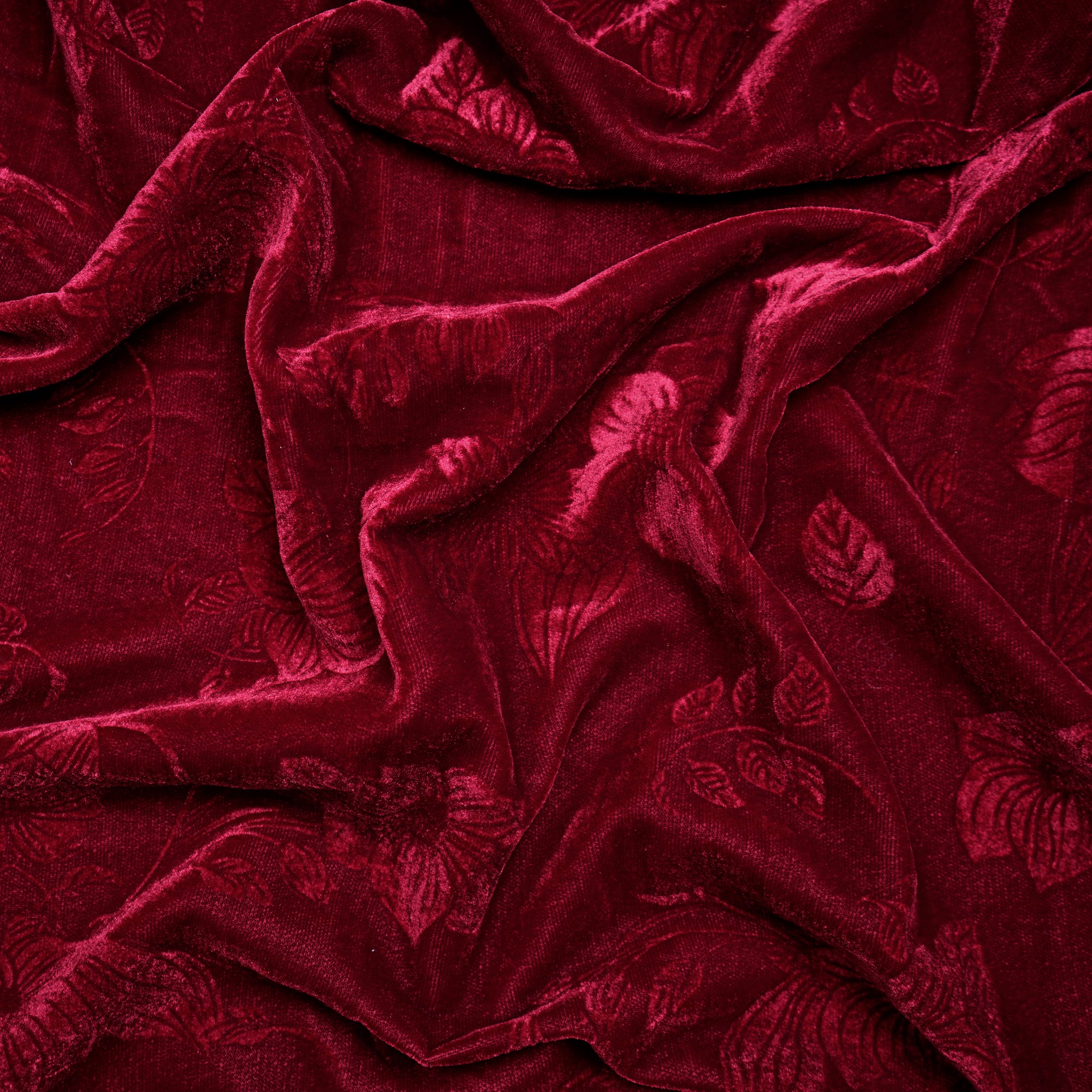 Maroon Floral Pattern Premium Embossed Printed Velvet Fabric