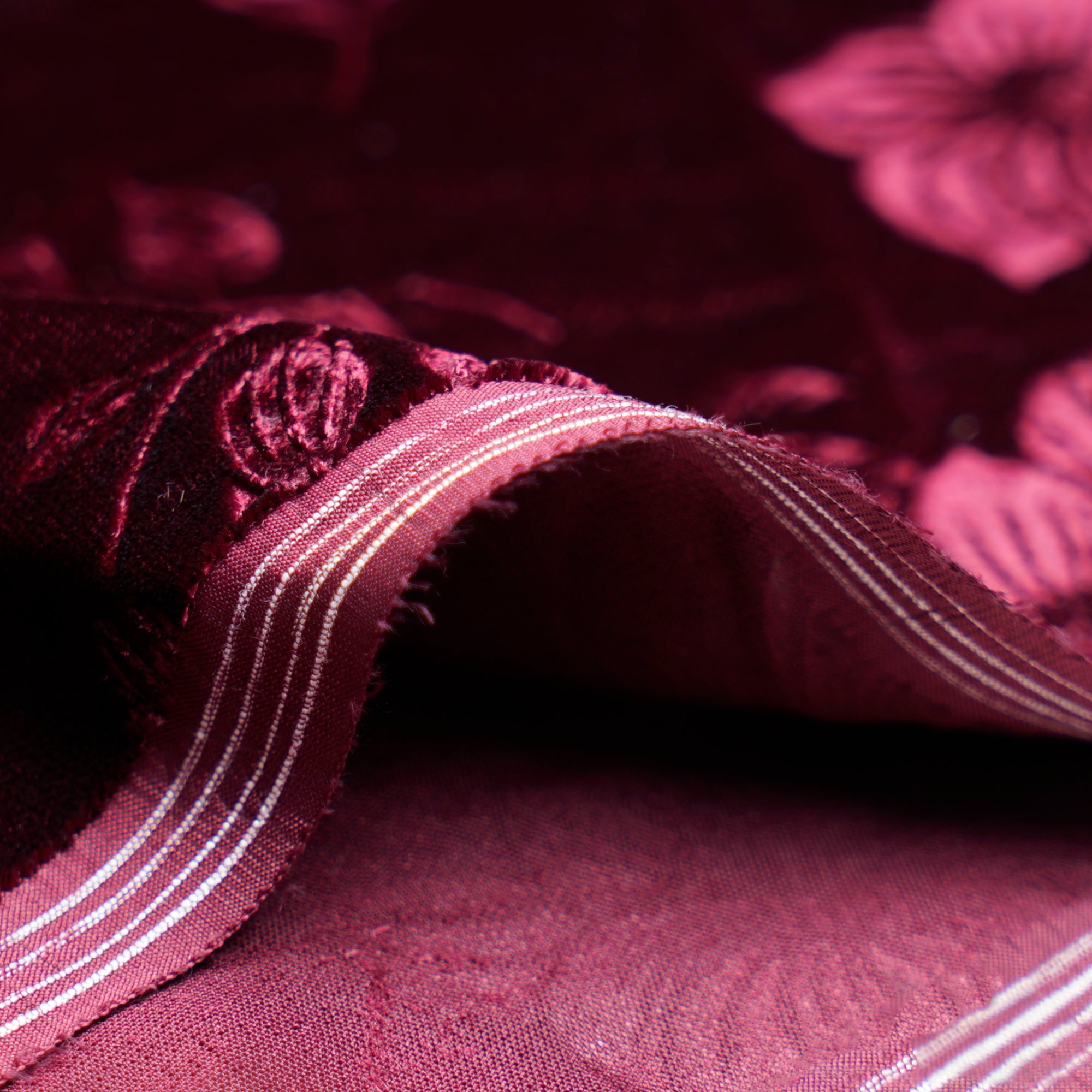 Tawny Port Floral Pattern Premium Embossed Printed Velvet Fabric