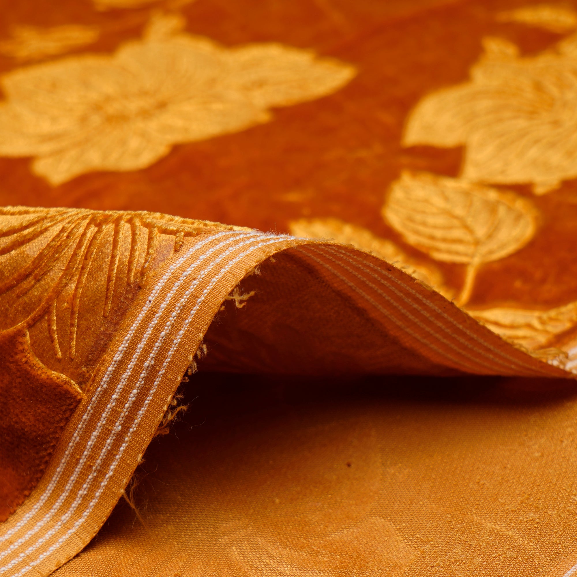 Mustard Floral Pattern Premium Embossed Printed Velvet Fabric