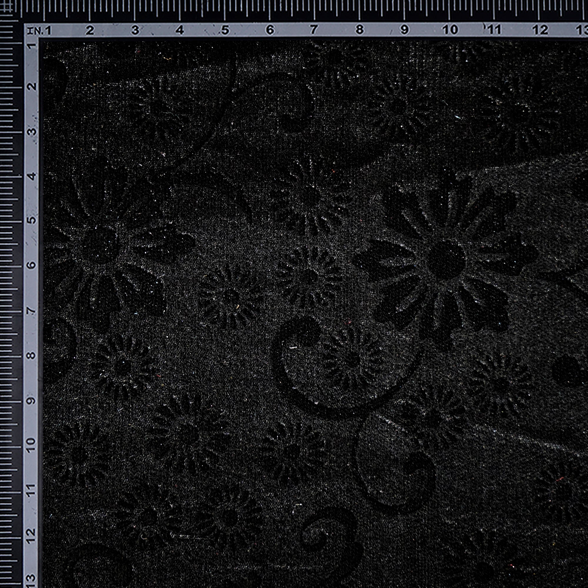 Black Floral Pattern Premium Embossed Printed Velvet Fabric
