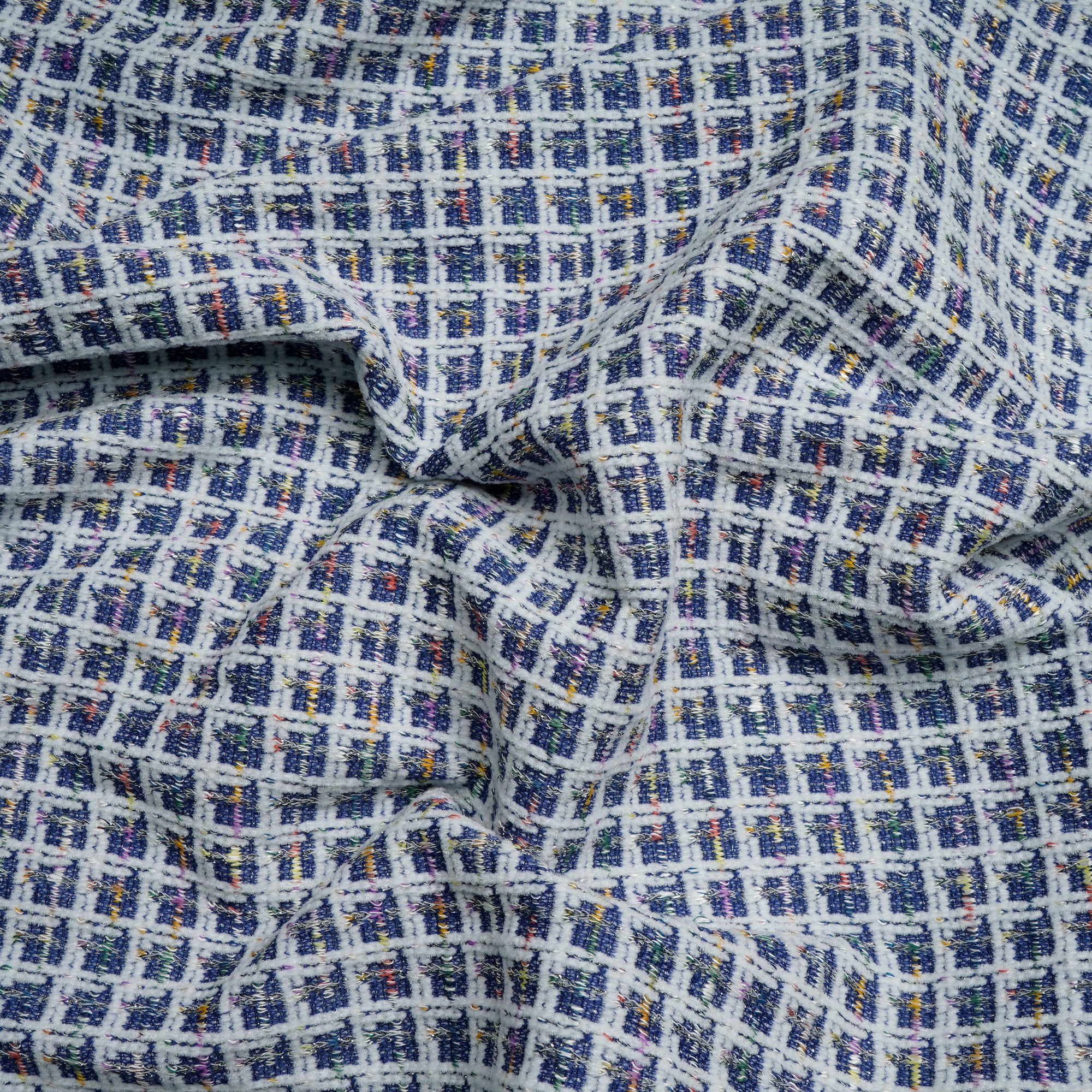 Blue-White Premium Shimmer Imported Stretch Tweed Fabric (60" Width)