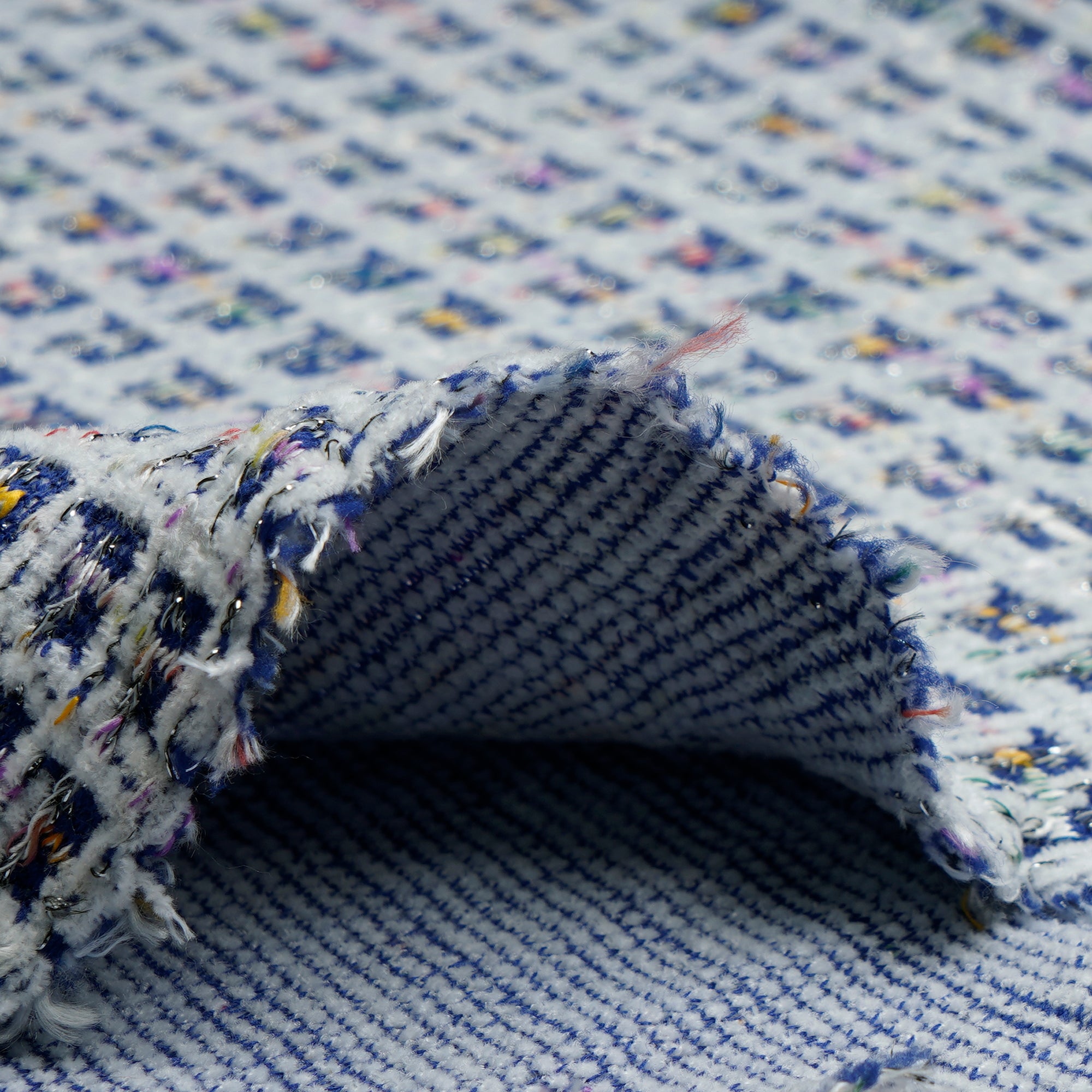 Blue-White Premium Shimmer Imported Stretch Tweed Fabric (60" Width)