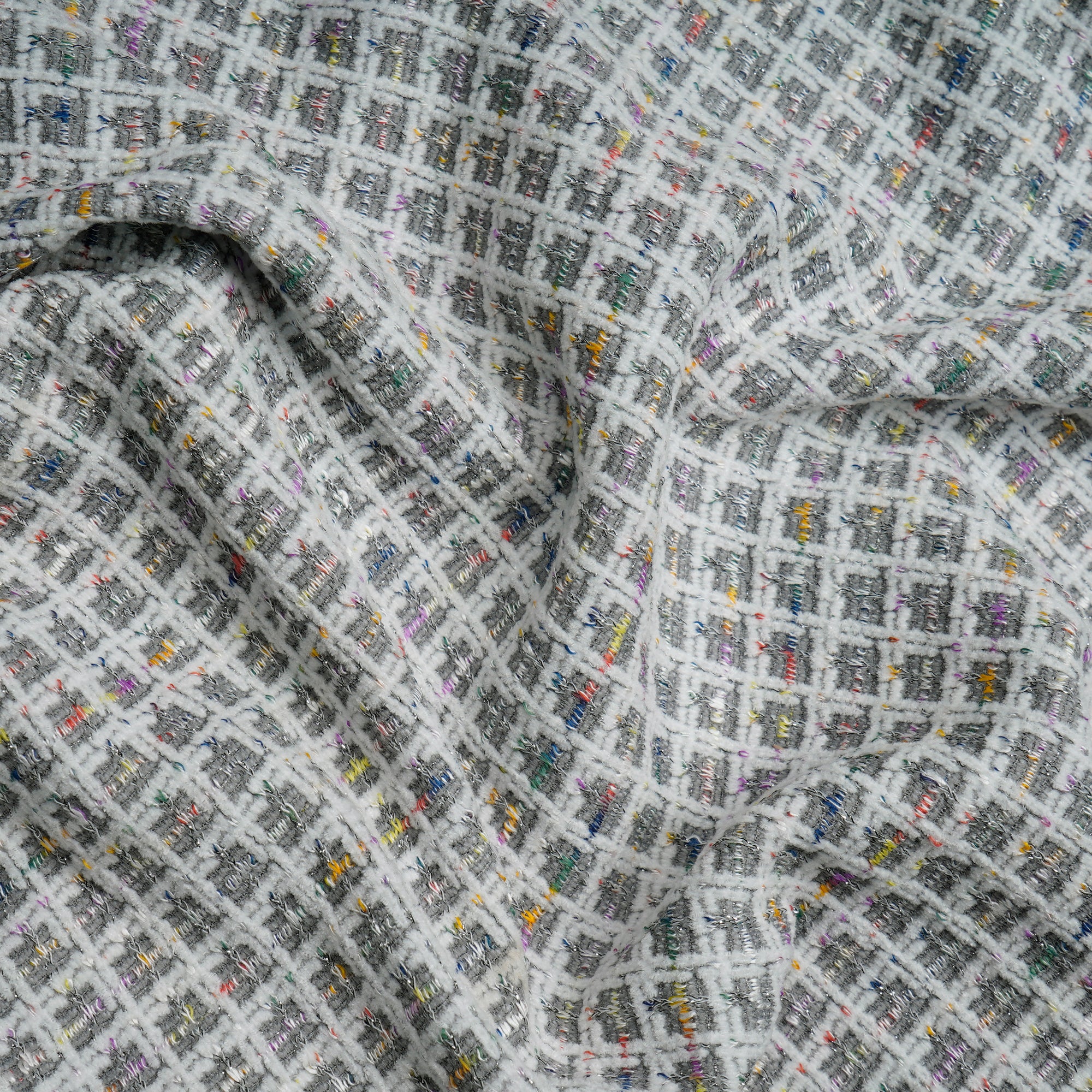 Grey-White Premium Shimmer Imported Stretch Tweed Fabric (60" Width)