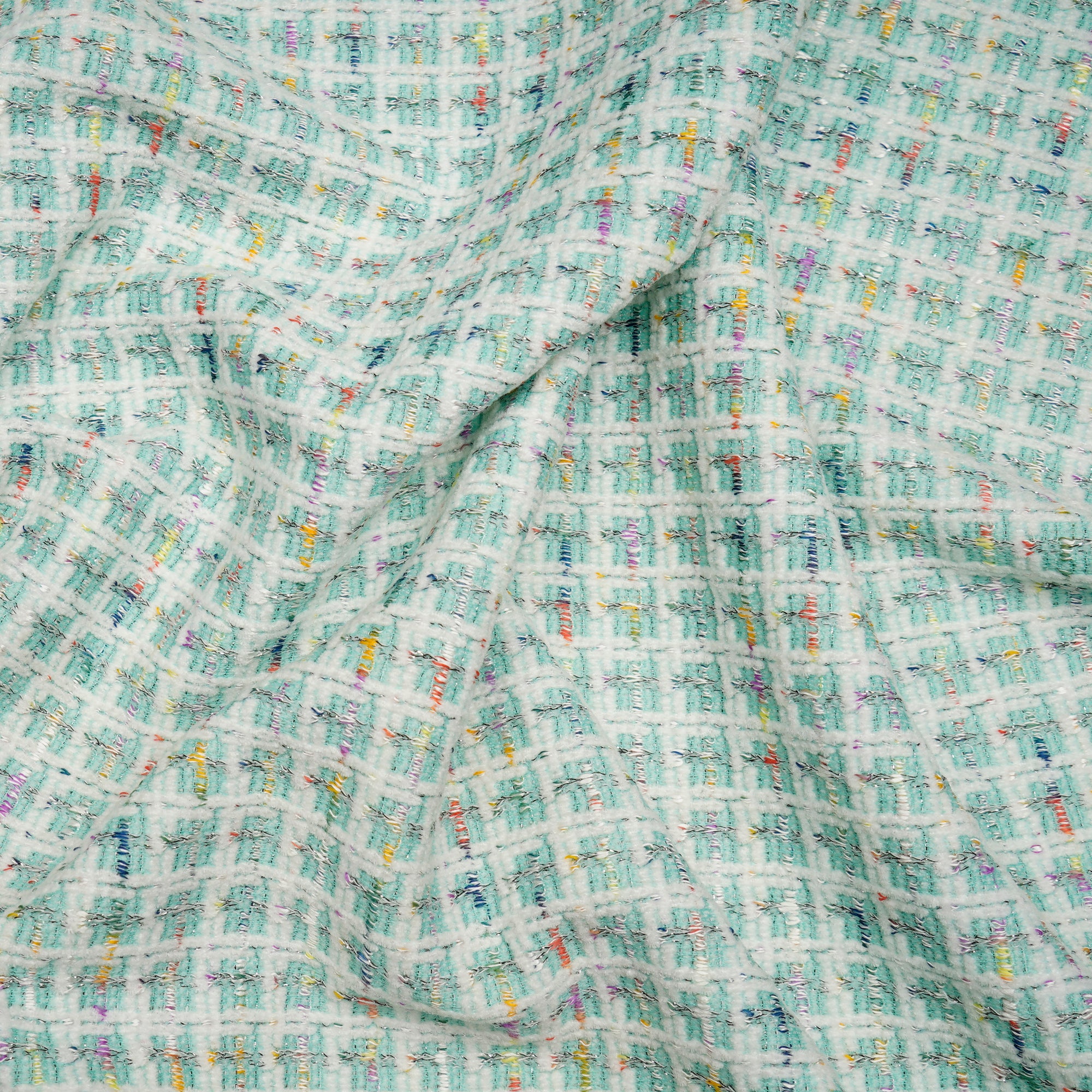 Green-White Premium Shimmer Imported Stretch Tweed Fabric (60" Width)