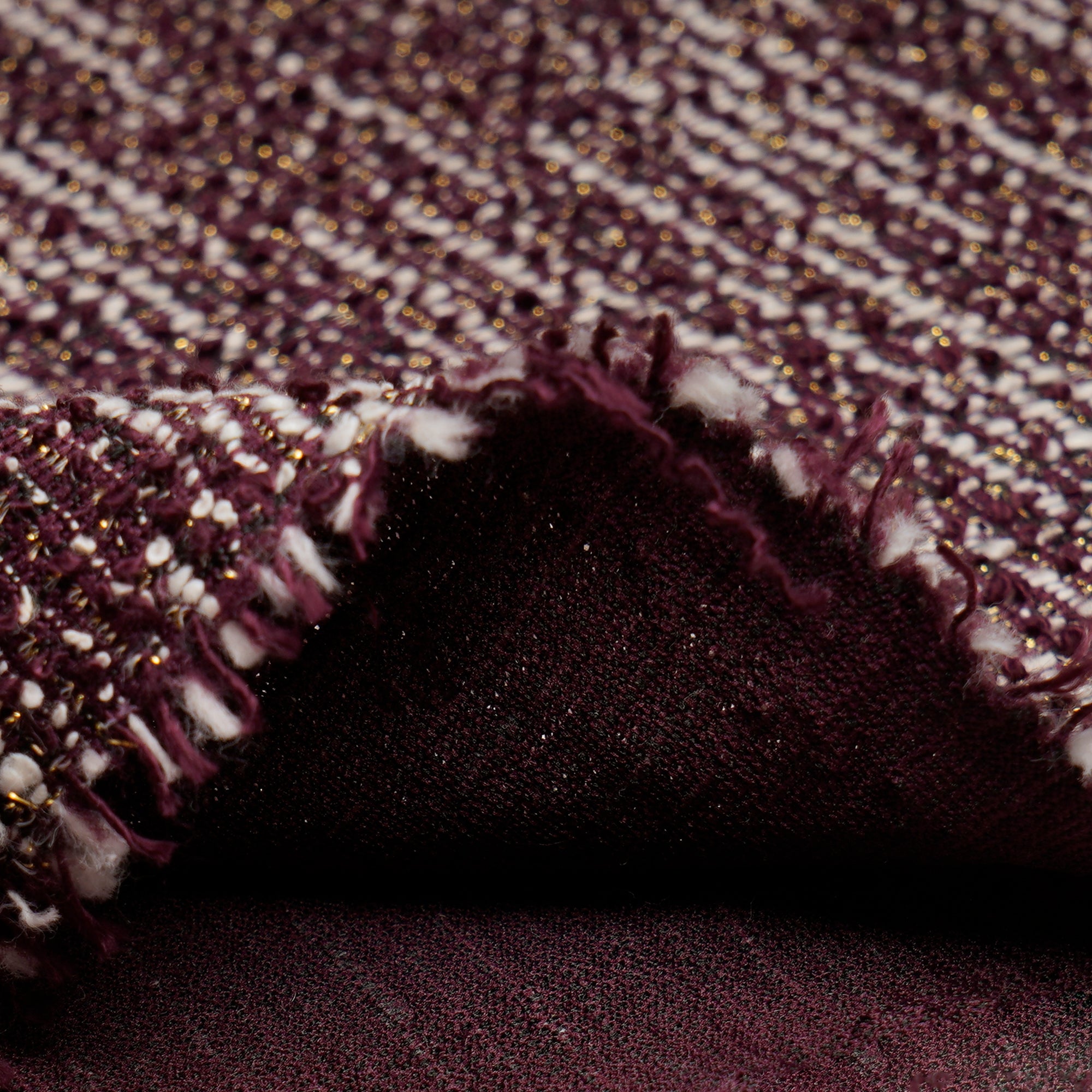 Maroon-White Premium Shimmer Imported Stretch Tweed Fabric (60" Width)